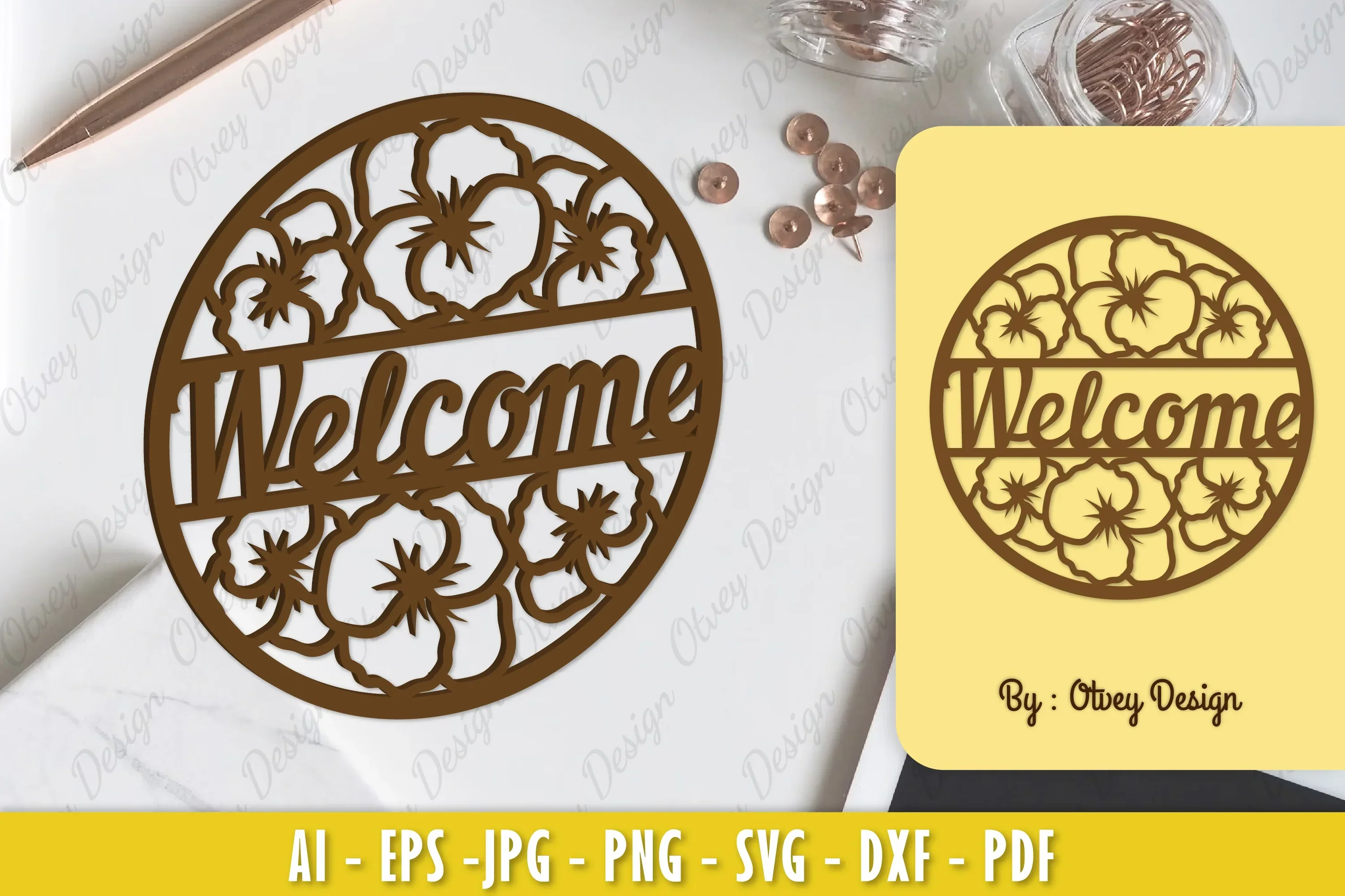 Pansy Flower Welcome Sign SVG Bundle
