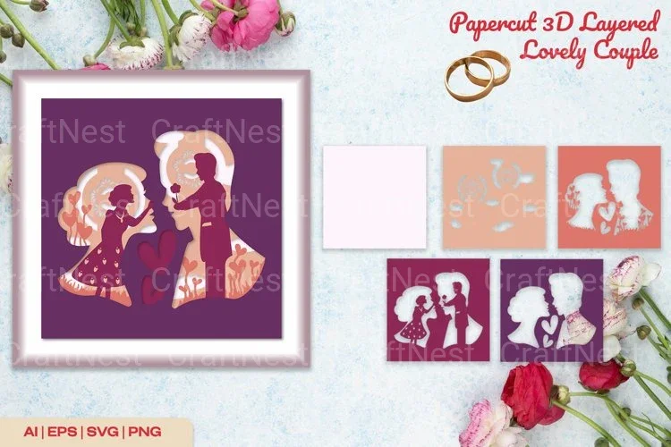 Papercut 3D Layered Lovely Couple SVG Bundle