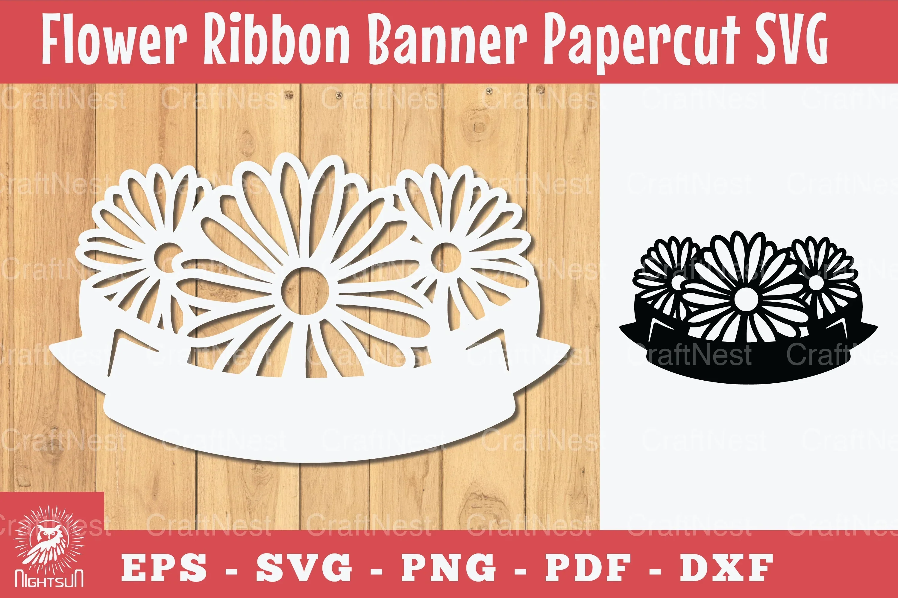 Papercut Flowers Ribbon Banner Clipart Bundle