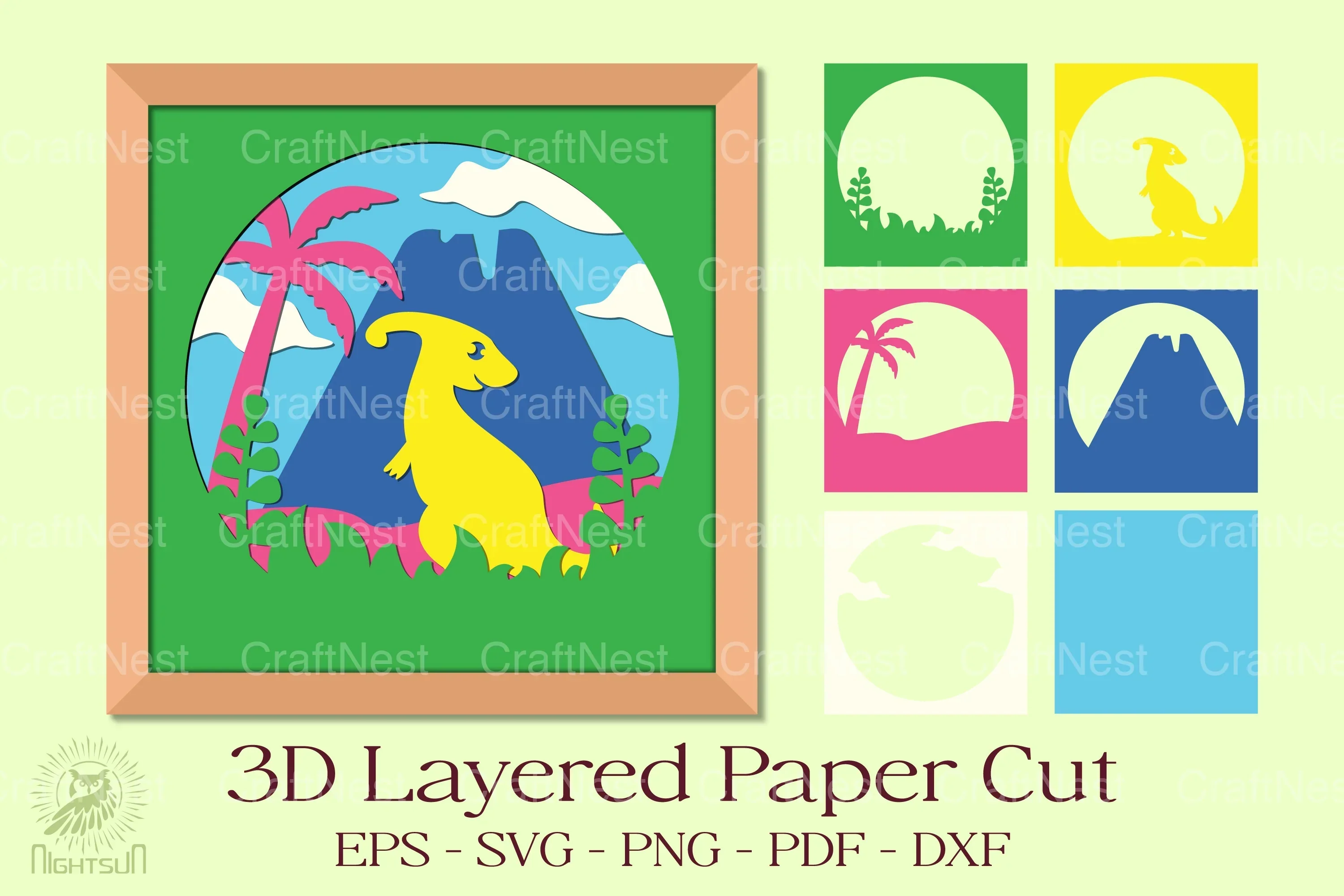 Parasaurolophus 3D Layered Papercut Clipart Bundle - Image 3