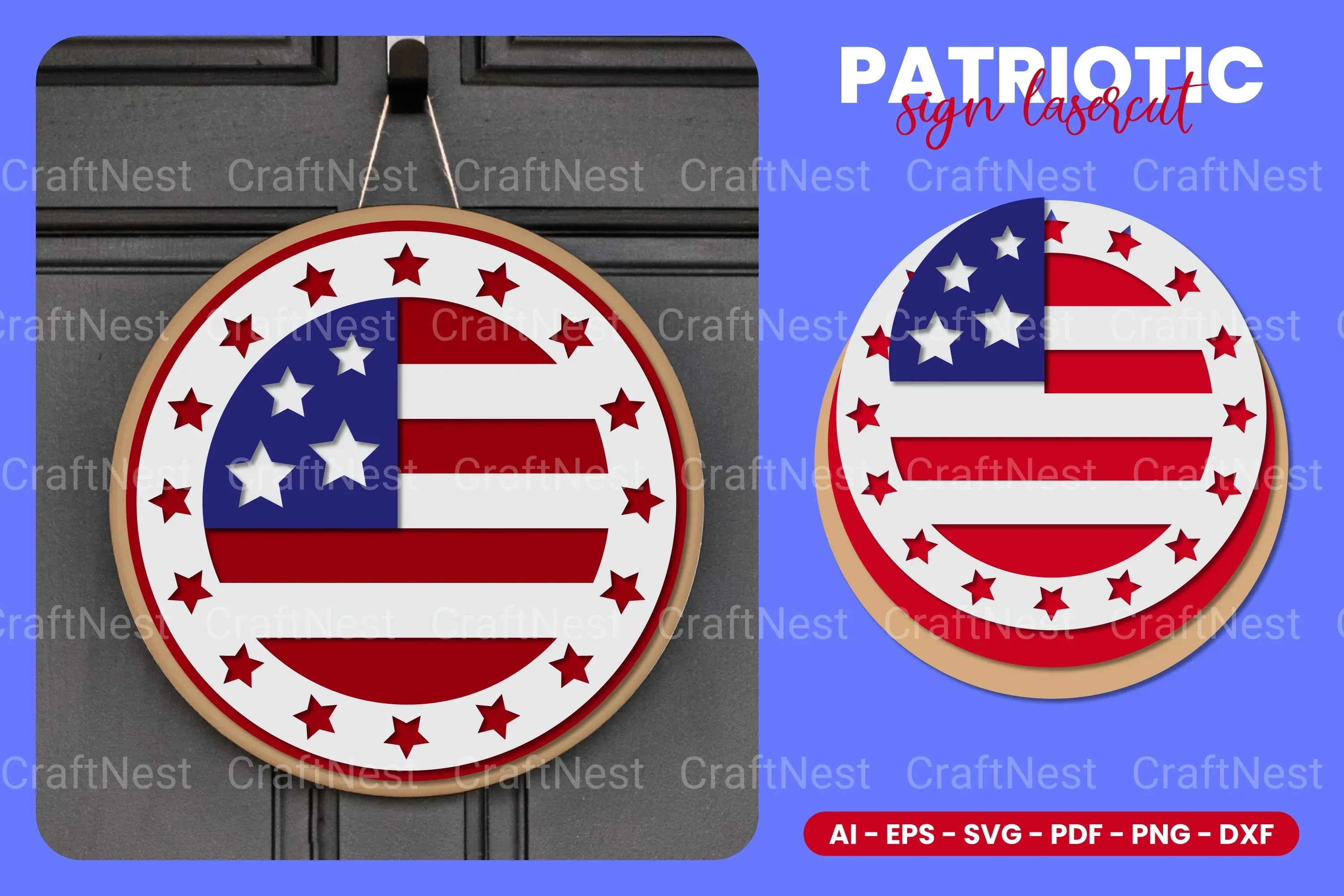 Patriotic Round Sign Laser Cut SVG Bundle