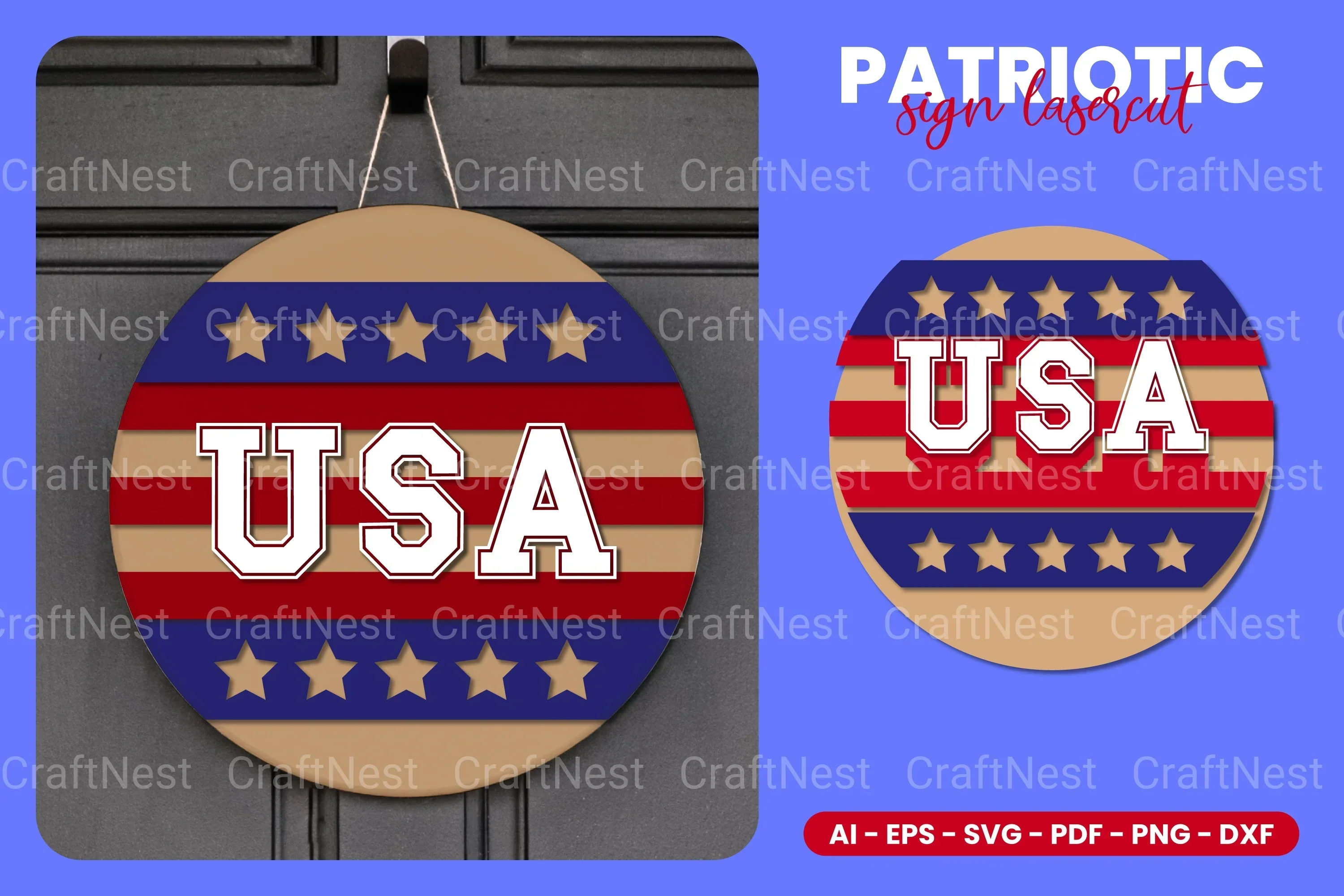 Patriotic Round Sign Laser Cut SVG Bundle - Clipart Bundle