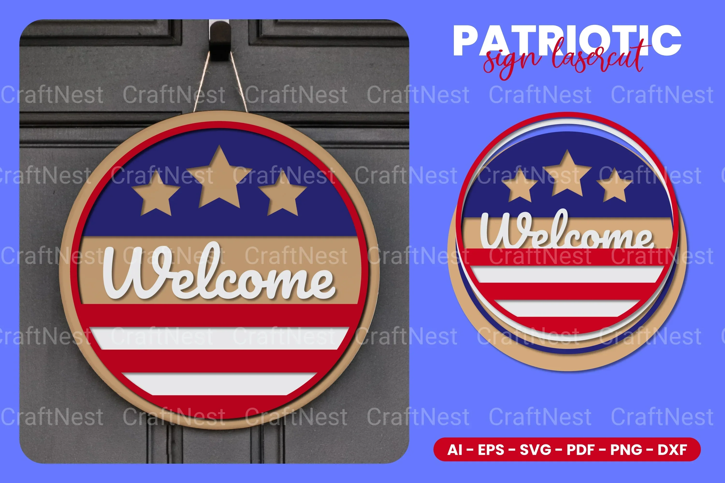 Patriotic Round Sign Laser Cut SVG Bundle