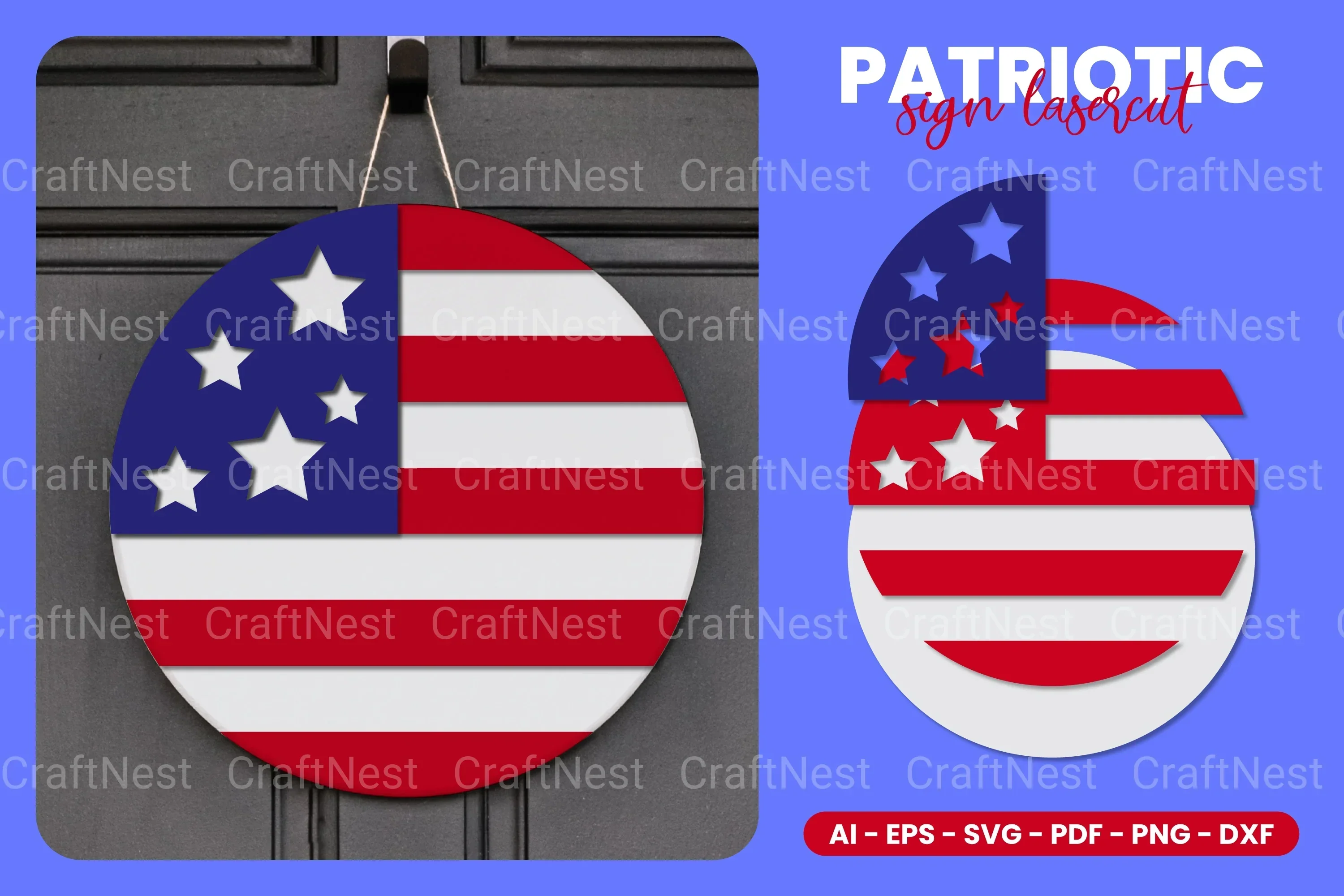 Patriotic Round Sign Lasercut SVG Bundle - Image 2
