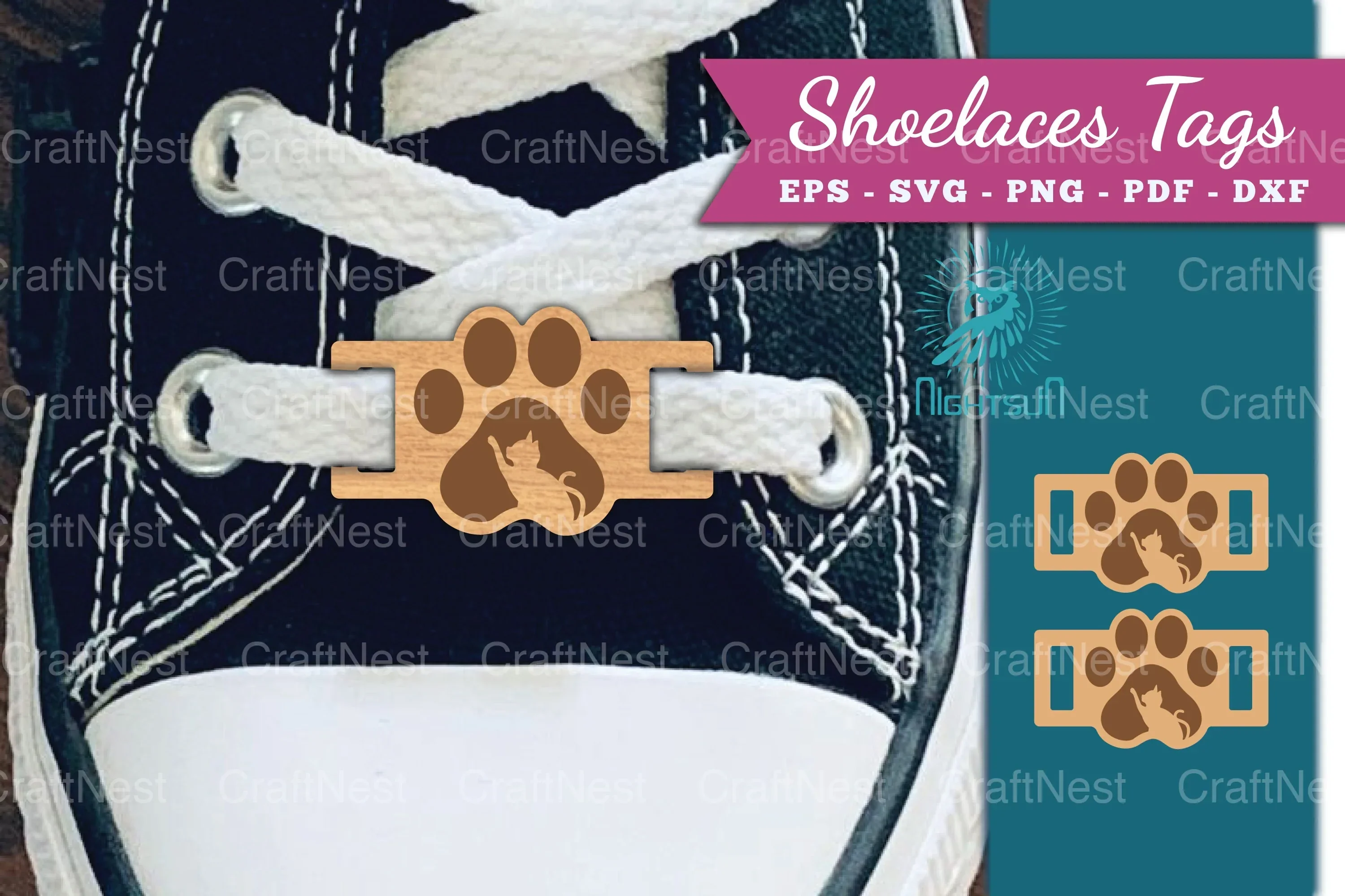 Paw Cat Shoelace Tags Laser Cut Clipart Bundle