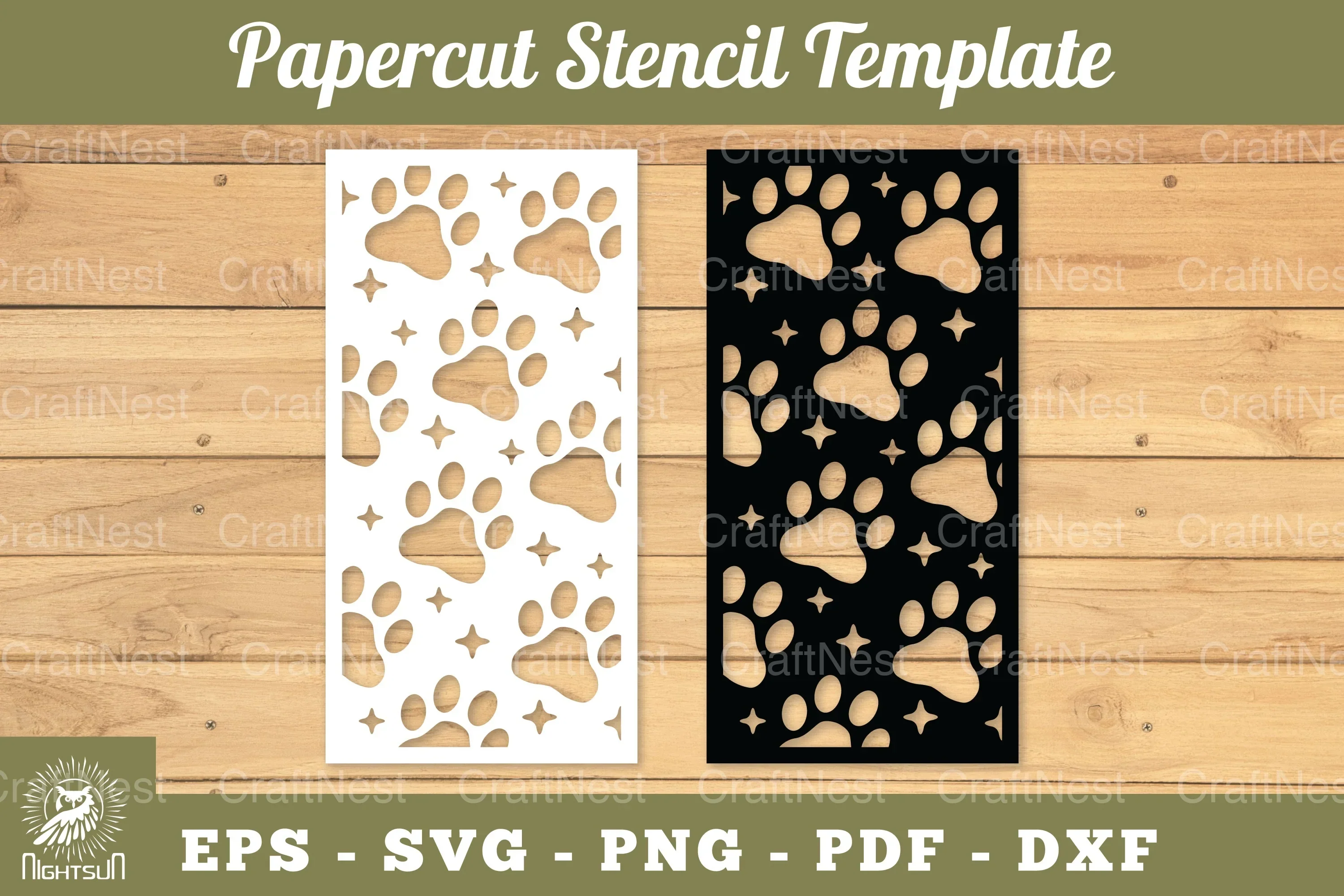 Paw Papercut Stencil Template Clipart Bundle