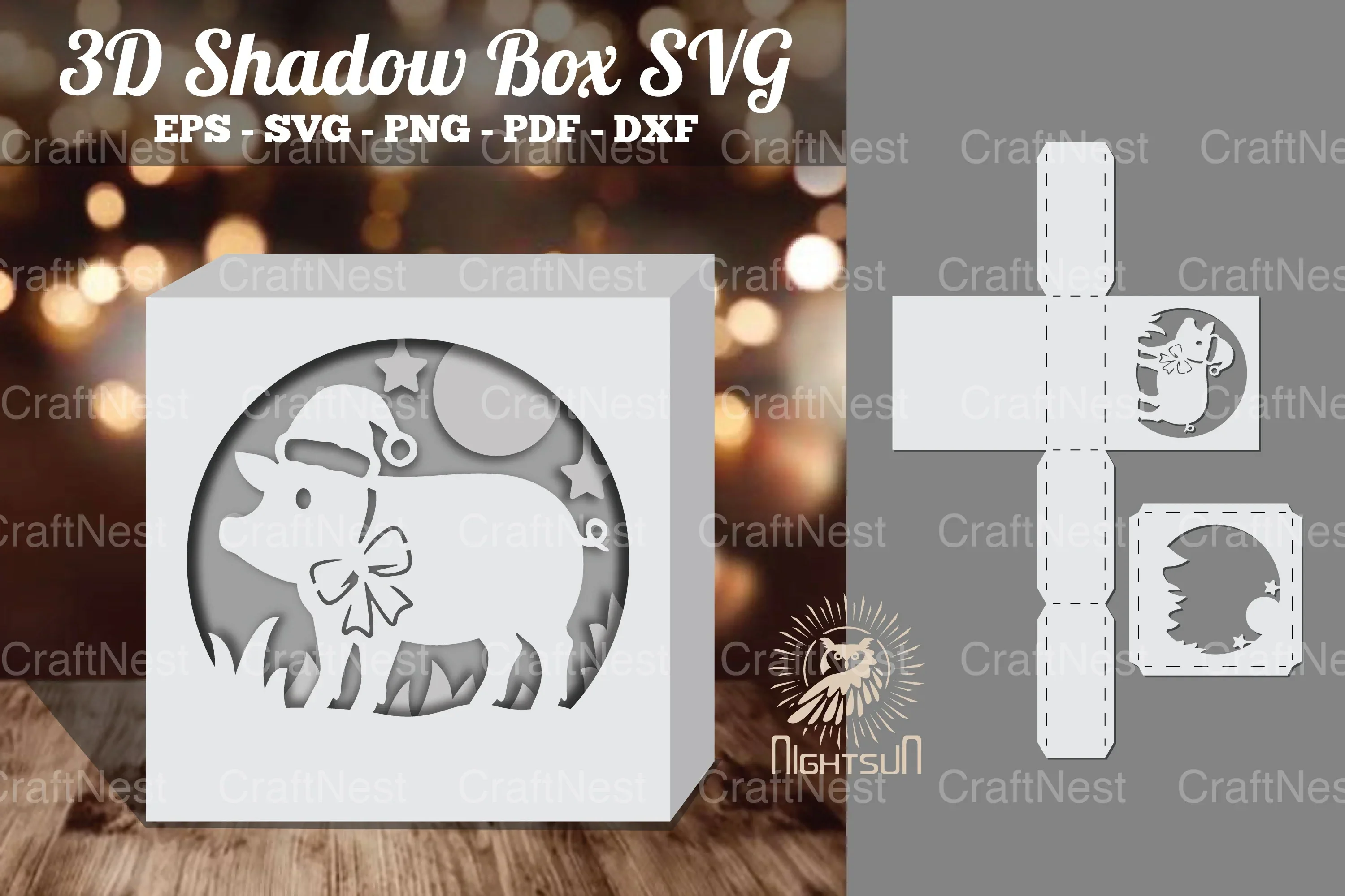Pig Papercut Shadow Box Template