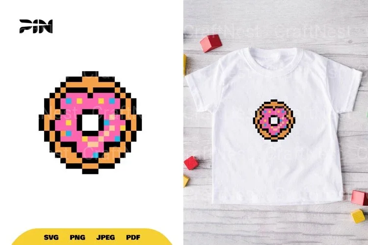 Pixel Art Fast Food 8Bit Donut Clipart Bundle
