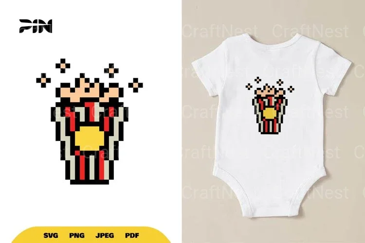 Pixel Art Fast Food 8Bit Popcorn Clipart Bundle
