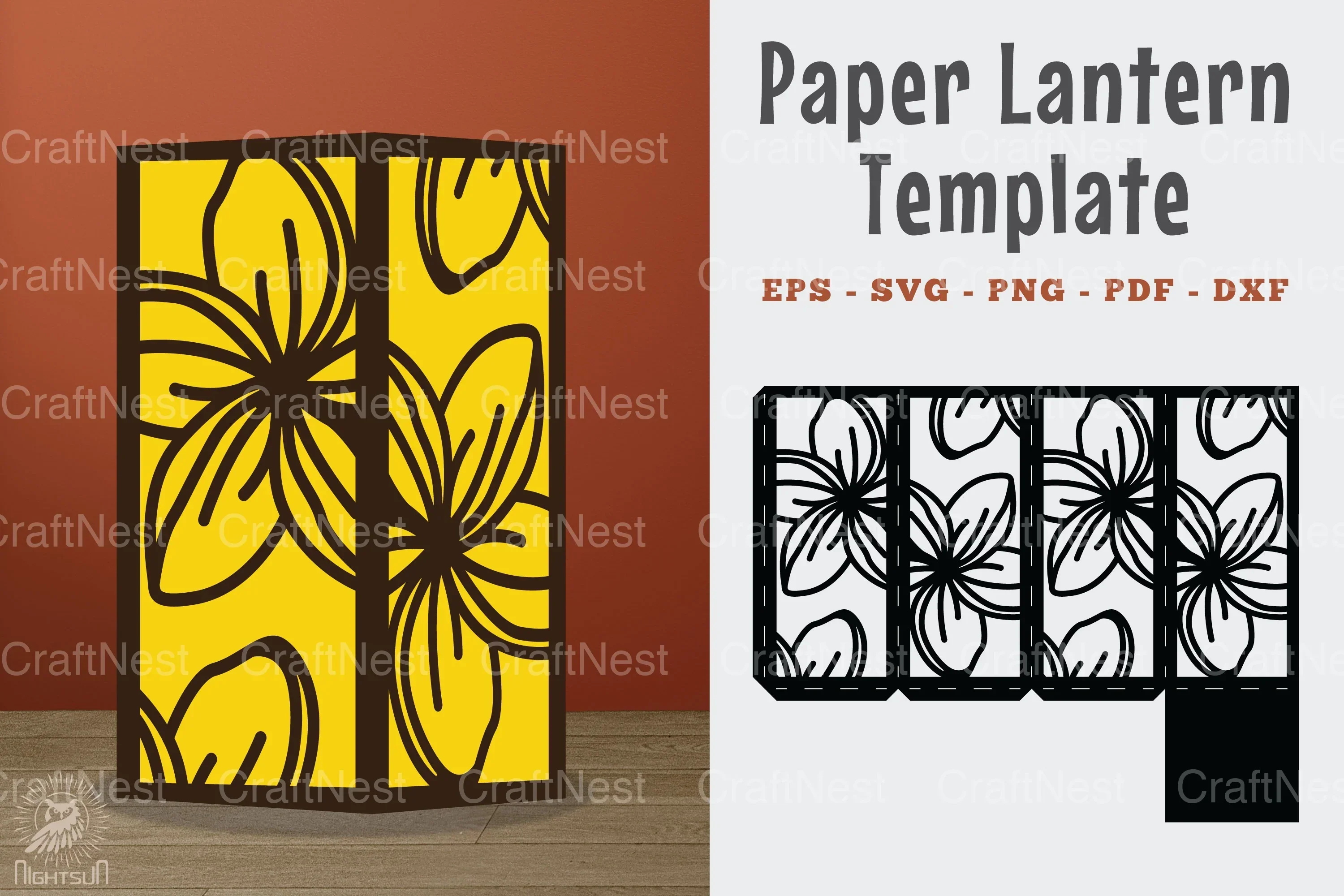 Plumeria Flower Papercut Lantern Template Bundle
