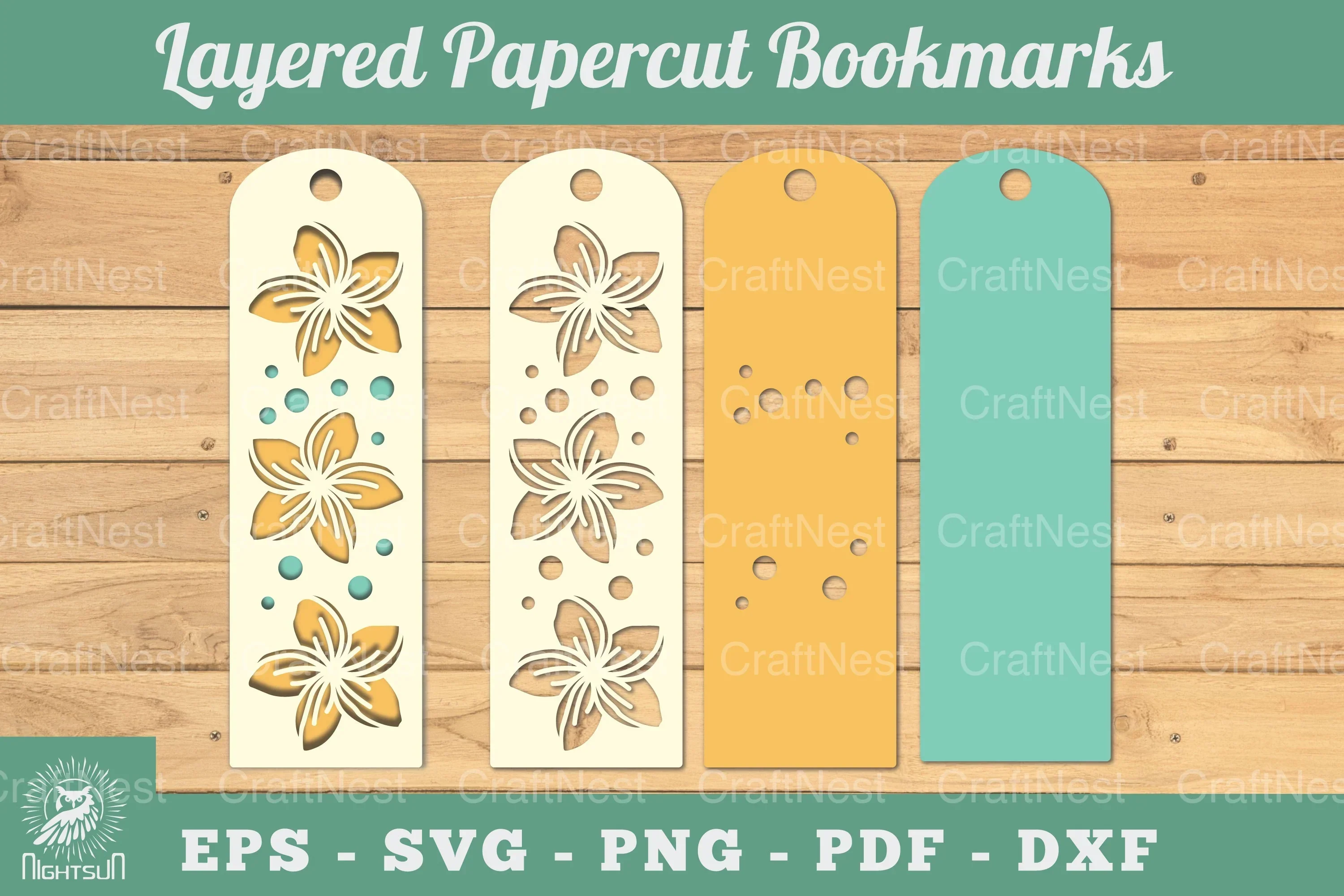 Plumeria Flowers Layered Papercut Bookmark Clipart Bundle