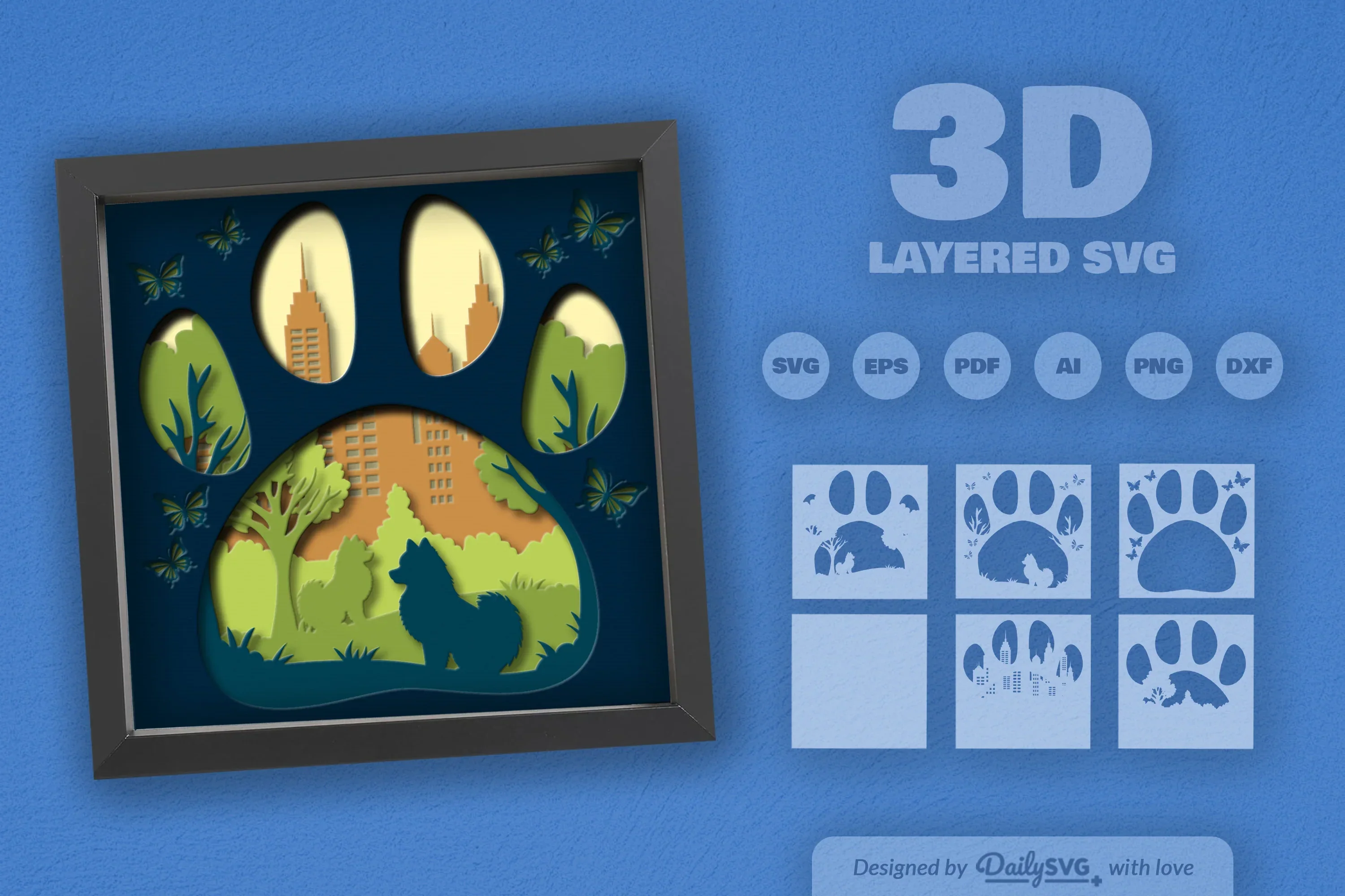 Pomeranian Dog Papercut SVG Bundle: Park Sitting Design - Image 2