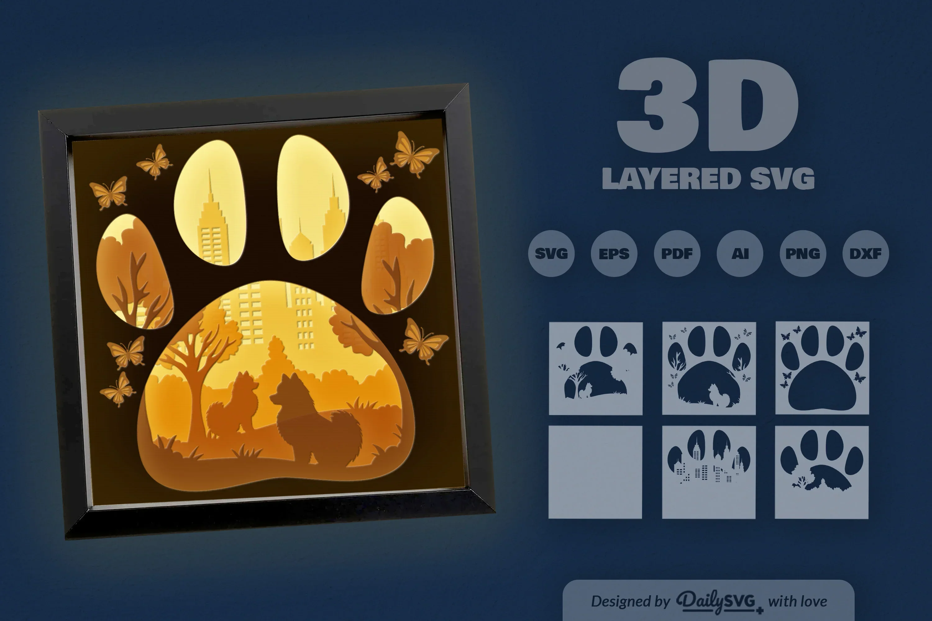 Pomeranian Dog Papercut SVG Bundle: Park Sitting Design - Image 3