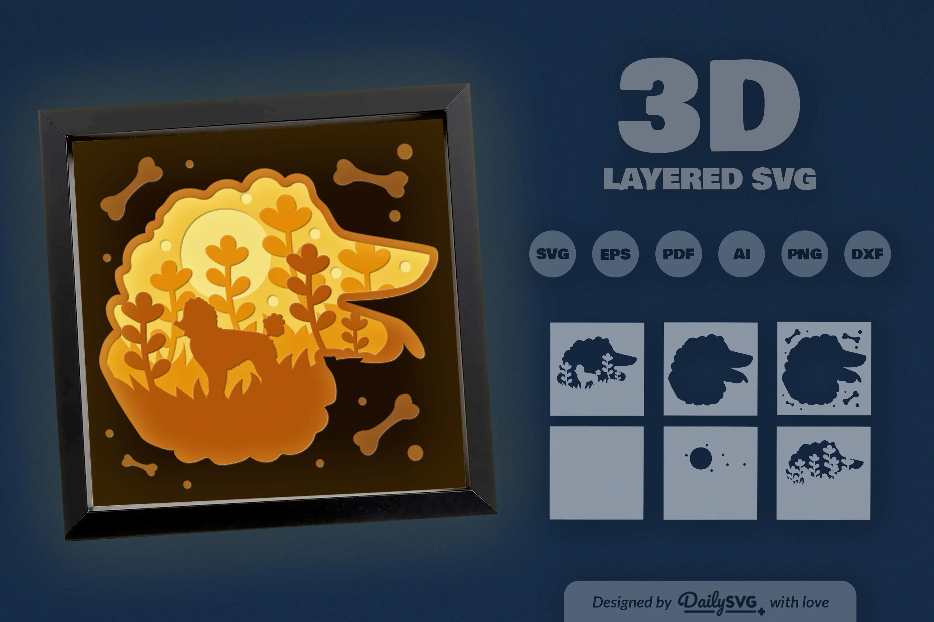 Poodle Dog Head Silhouette Papercut SVG Bundle - Image 3