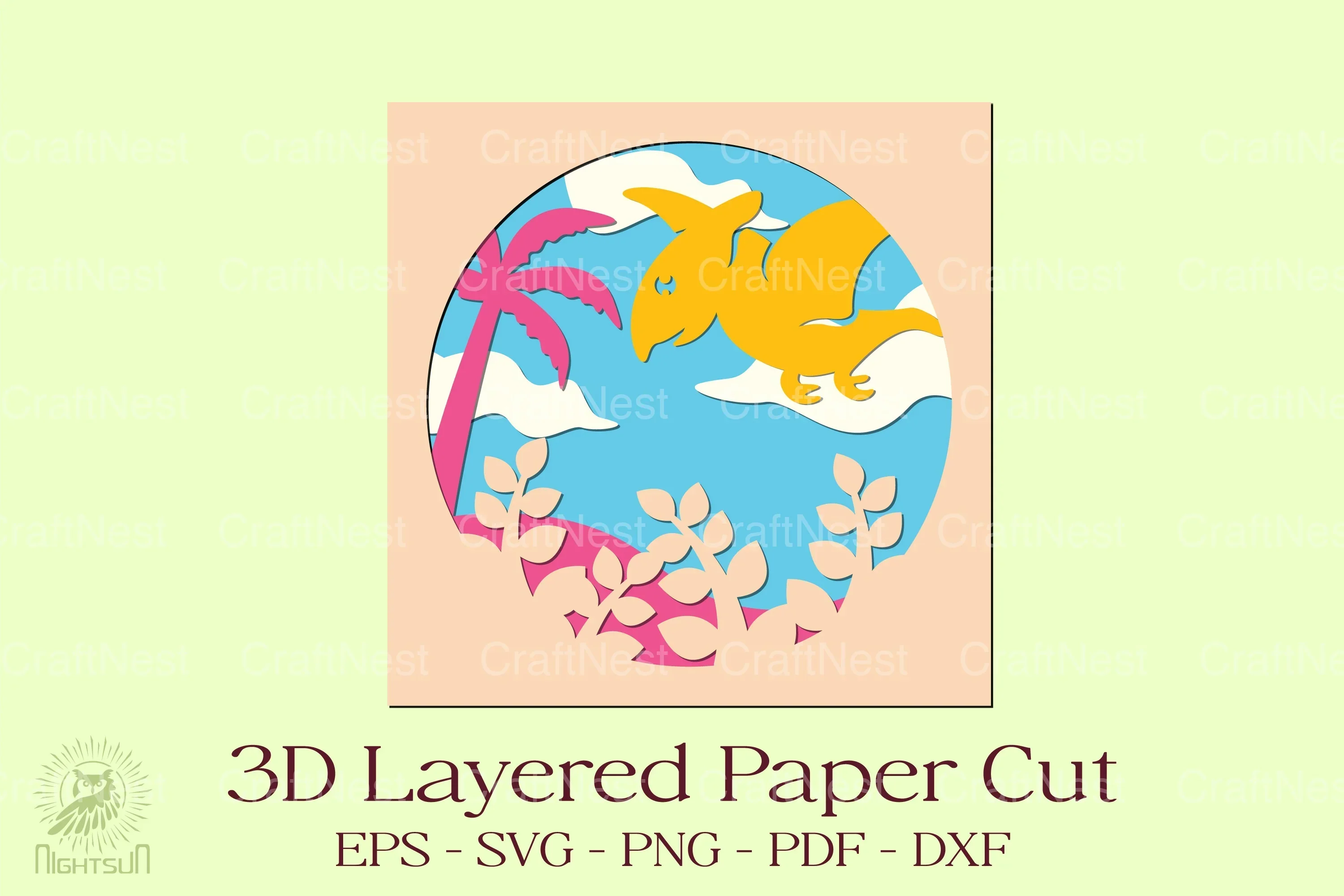 Pterodactyl 3D Layered Papercut Clipart Bundle