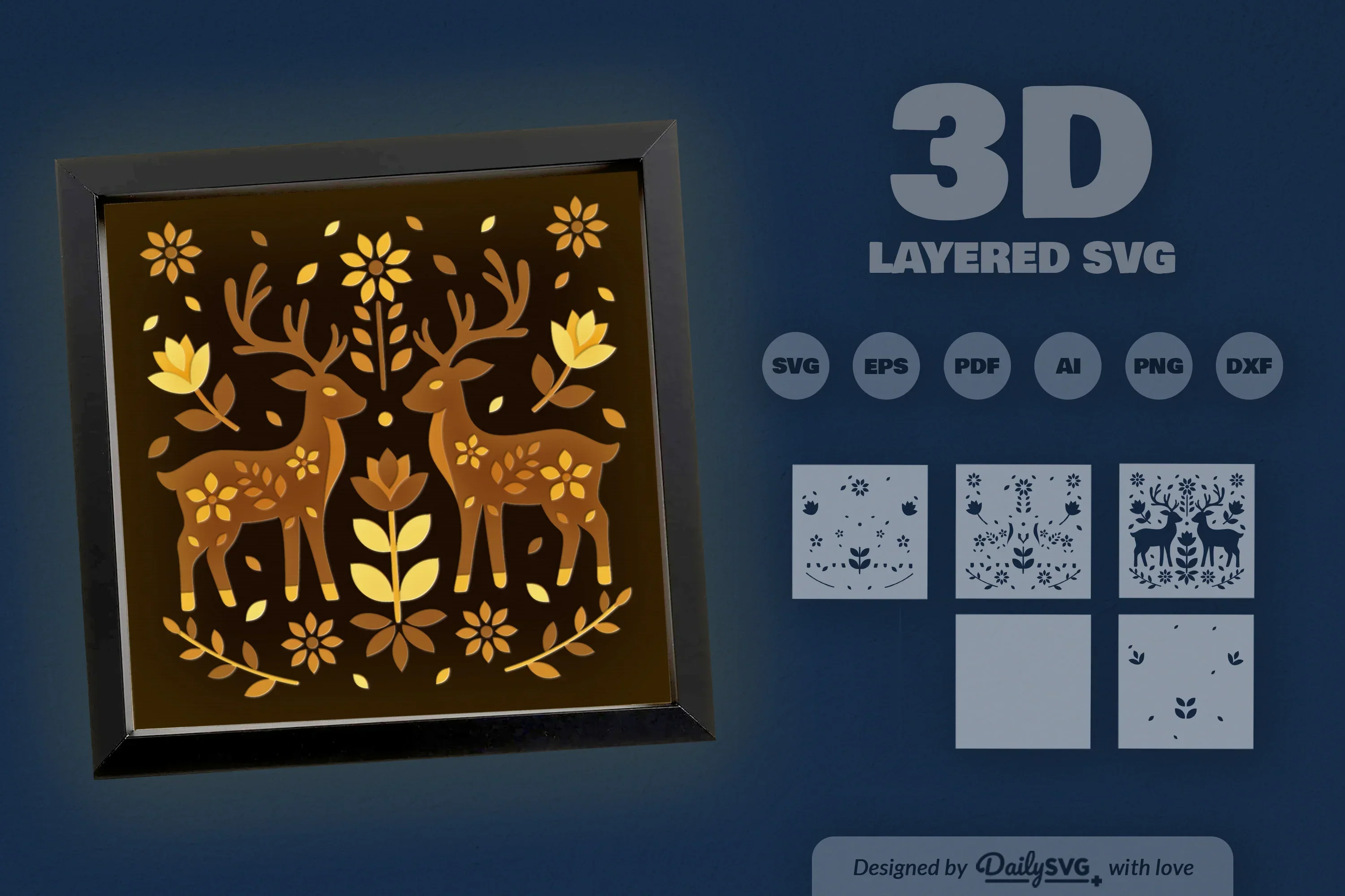 Reindeer Folk Art Papercut Shadow Box SVG Bundle - Image 3
