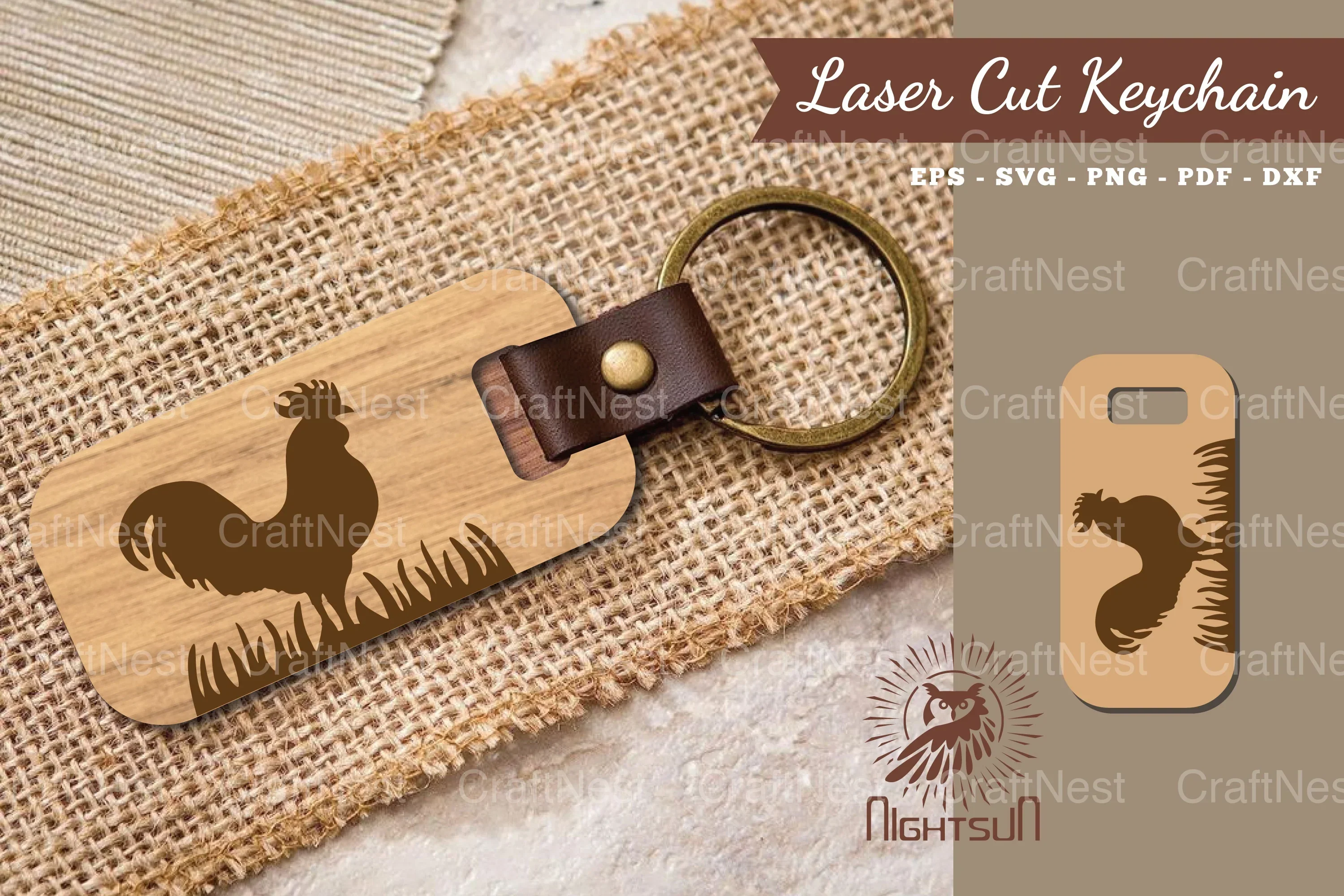 Rooster Laser Cut Keychain Design Bundle
