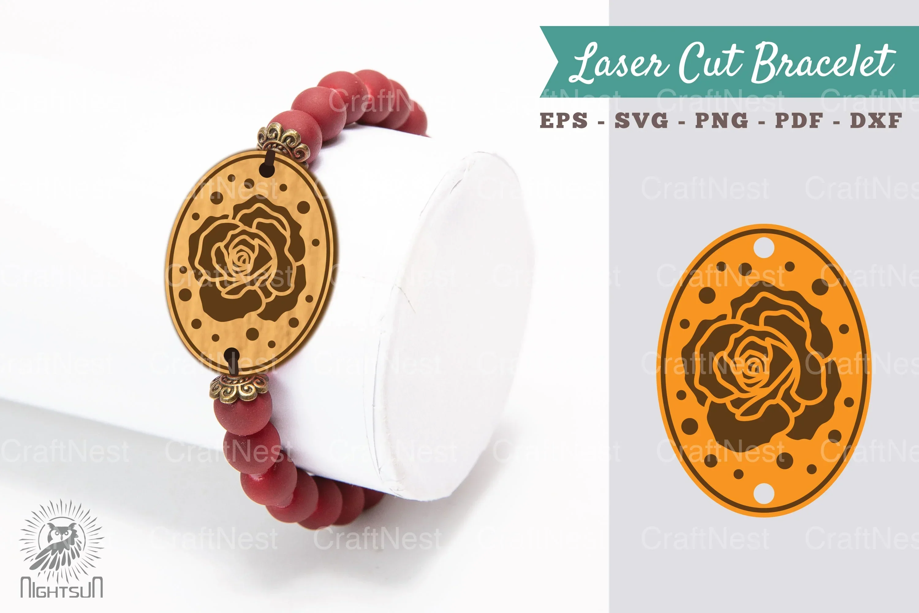Rose Flower Laser Cut Bracelet Design Bundle