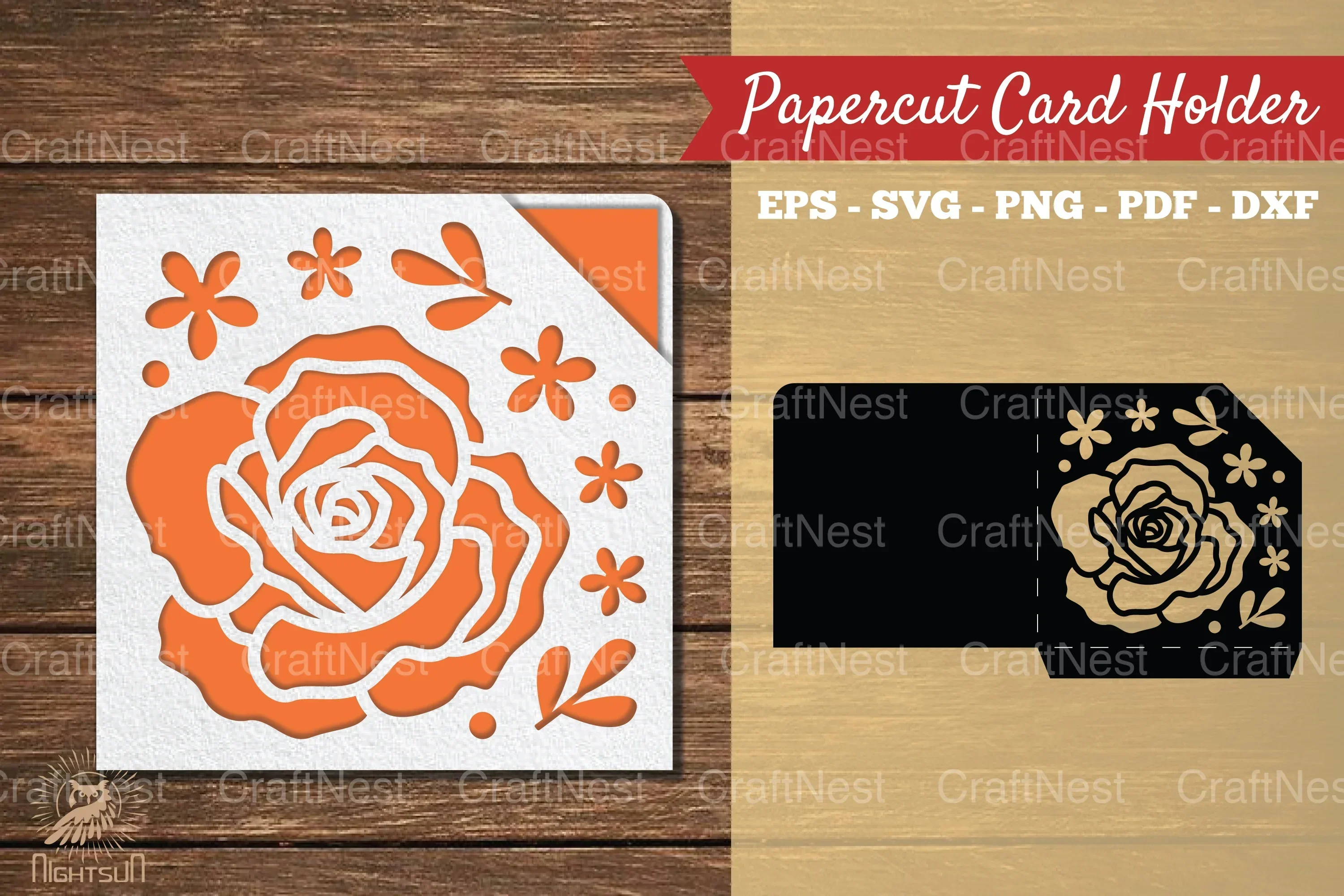 Rose Flower Papercut Card Holder Clipart Bundle