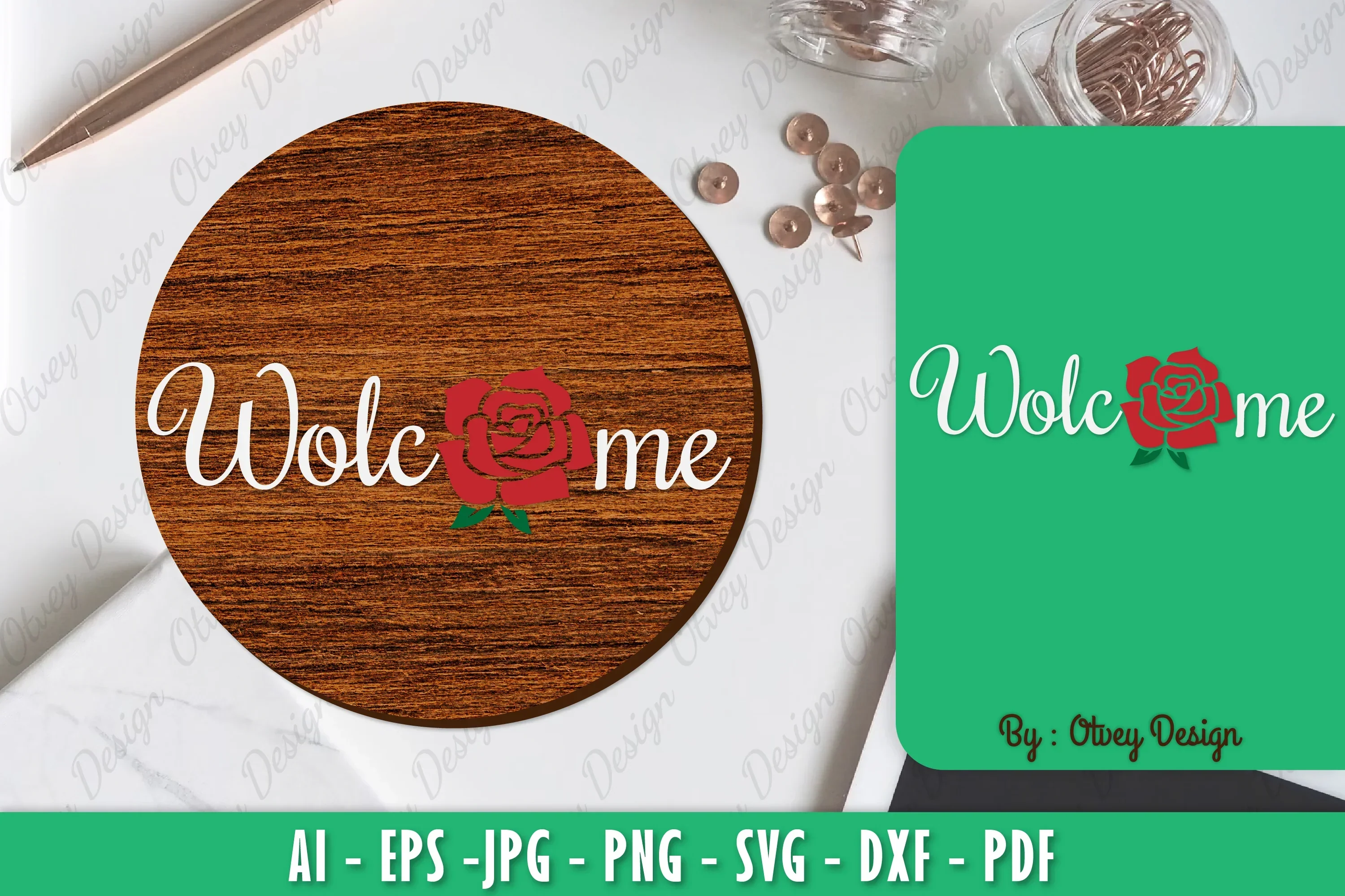 Rose Flower Welcome Sign SVG Bundle