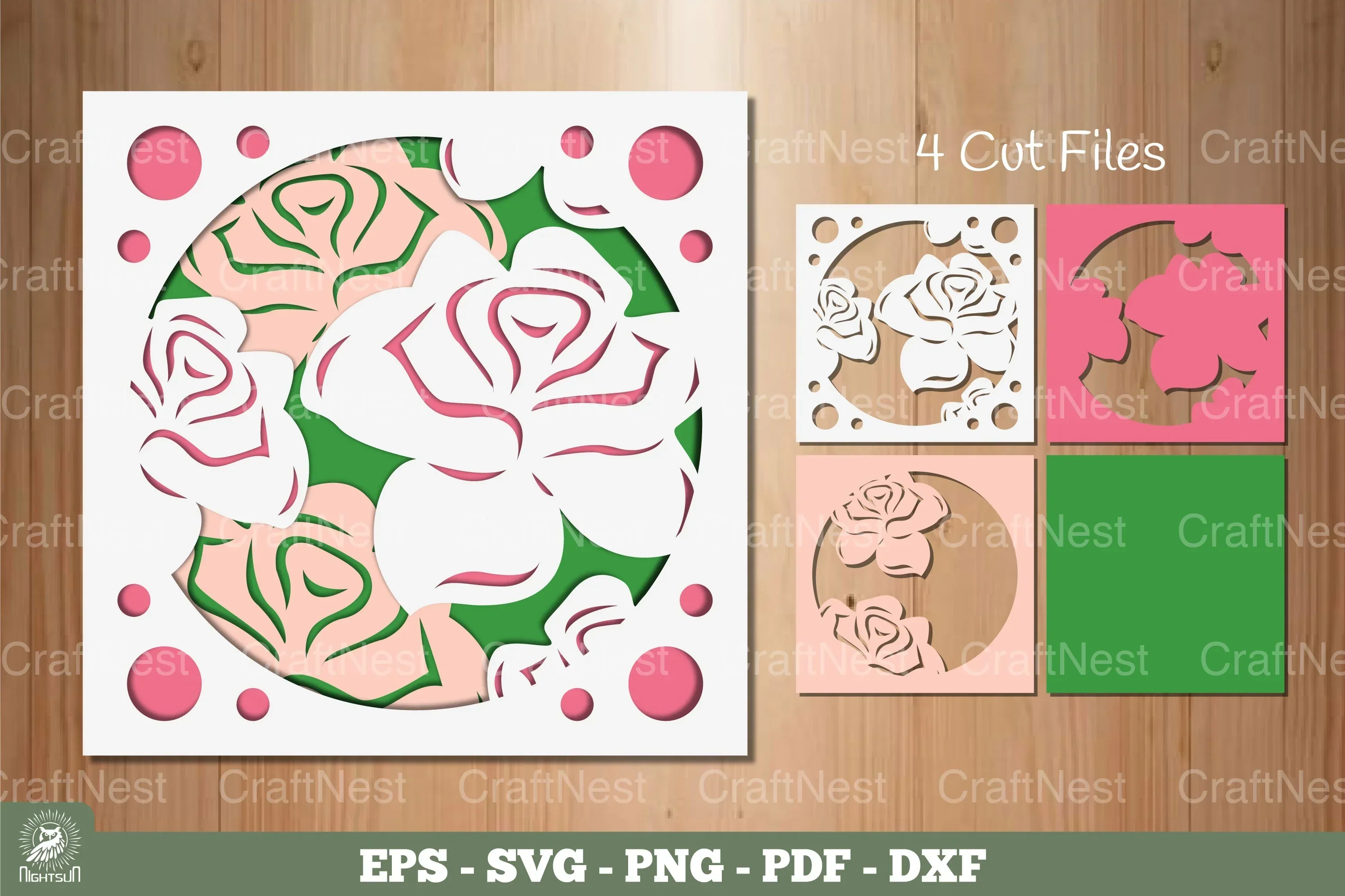 Rose Flowers Layered Papercut Clipart Bundle