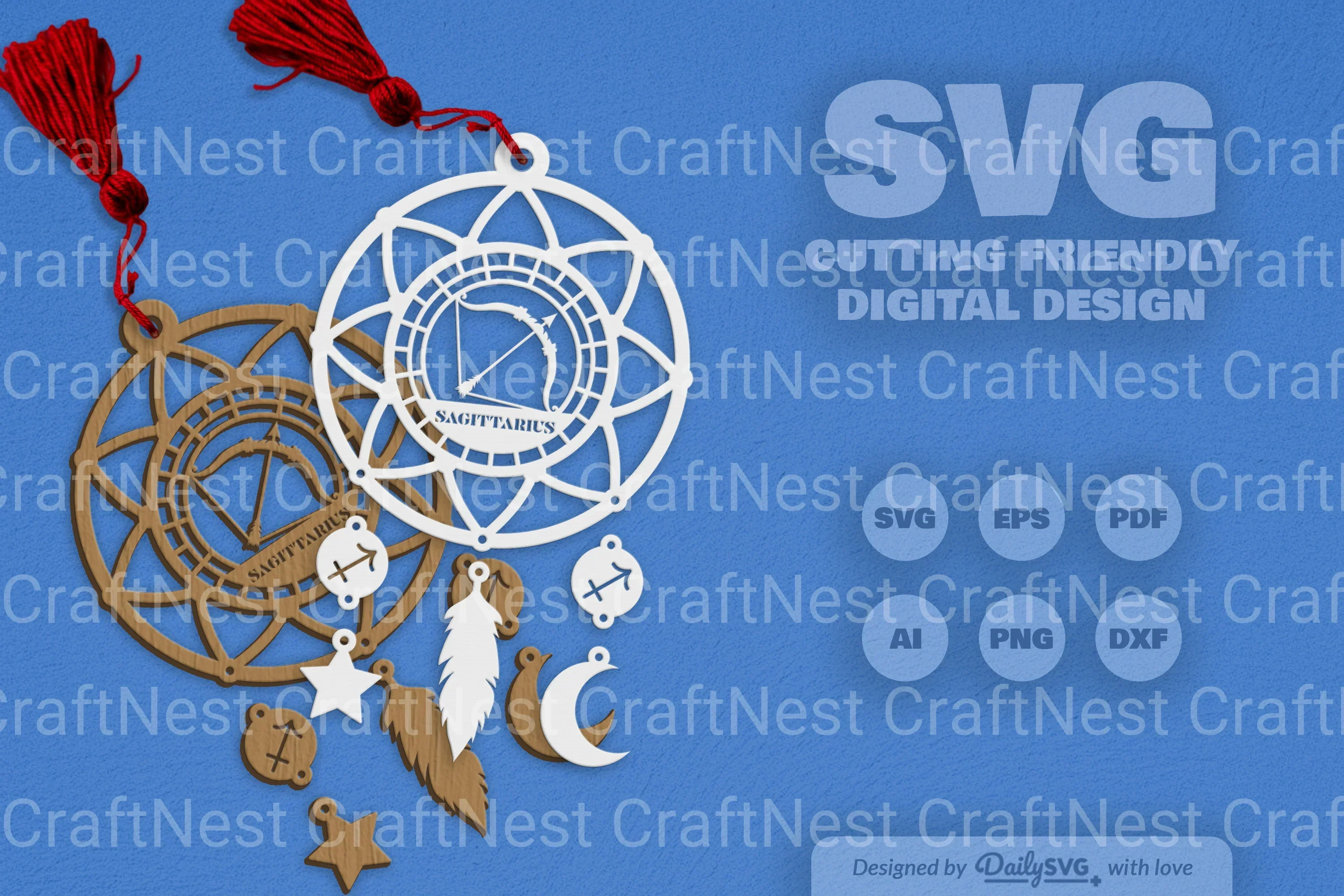 Sagittarius Dream Catcher Laser Cut Clipart Set - Image 2