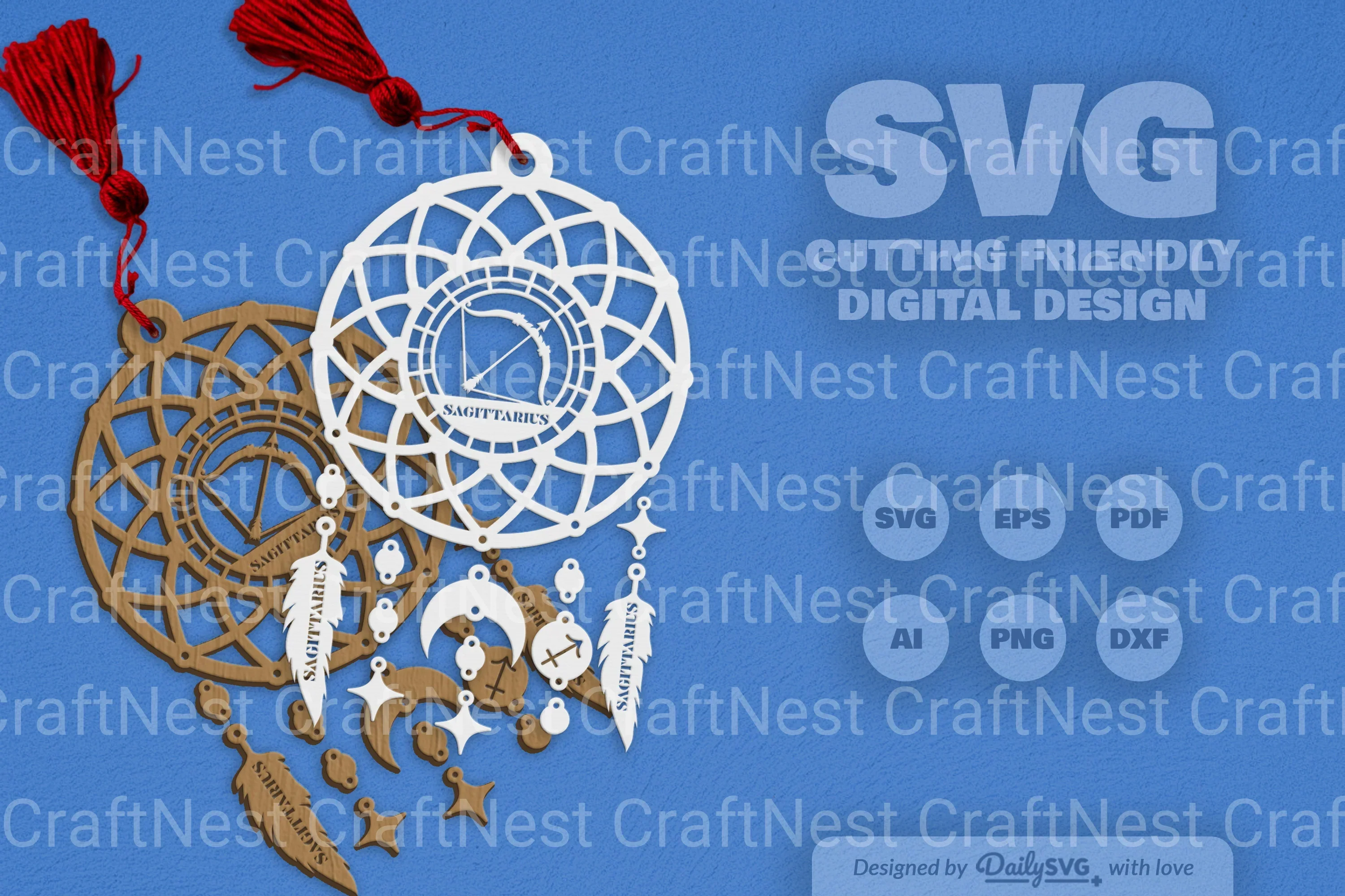 Sagittarius Dream Catcher Laser Cut Clipart Set - Image 6