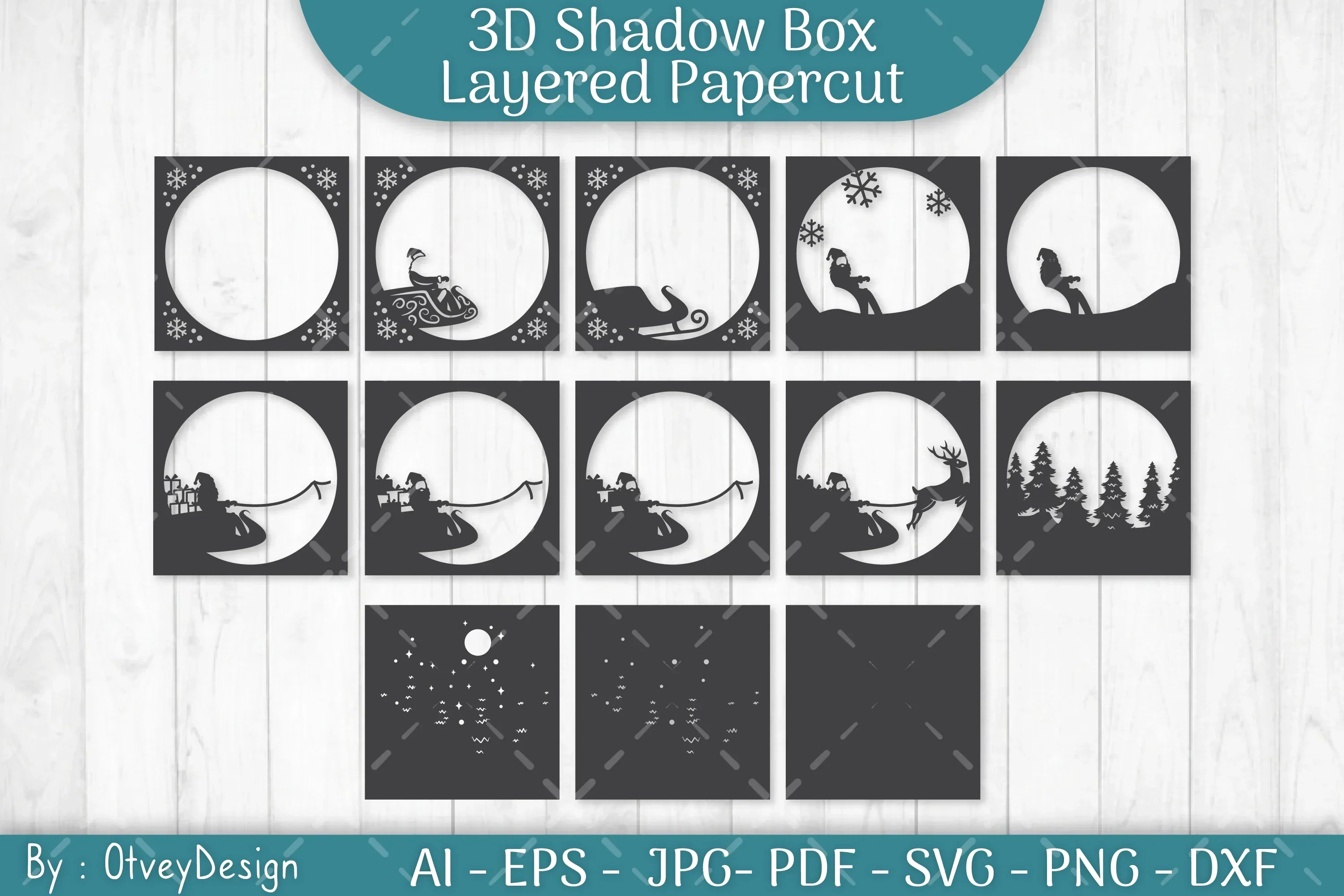 Santa Rides The Train 3D Shadow Box Papercut SVG Bundle - Image 3