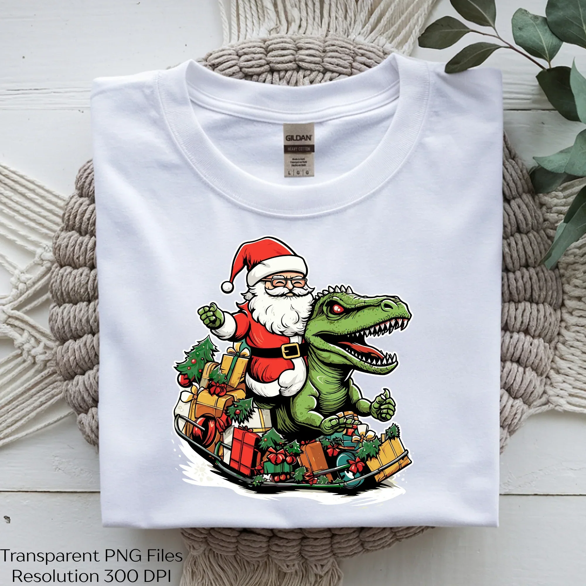 Santa Riding Dinosaur Rex Christmas Clipart Bundle