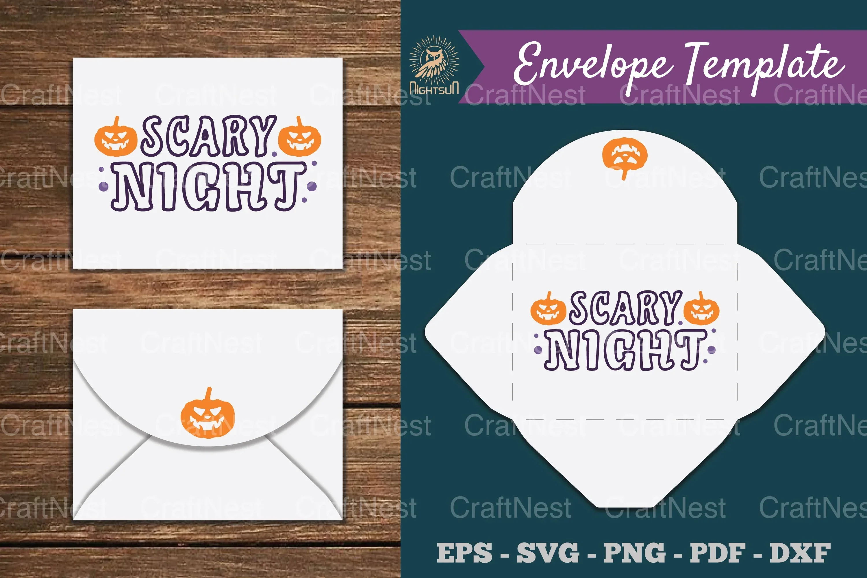 Scary Night Envelope Template SVG Bundle