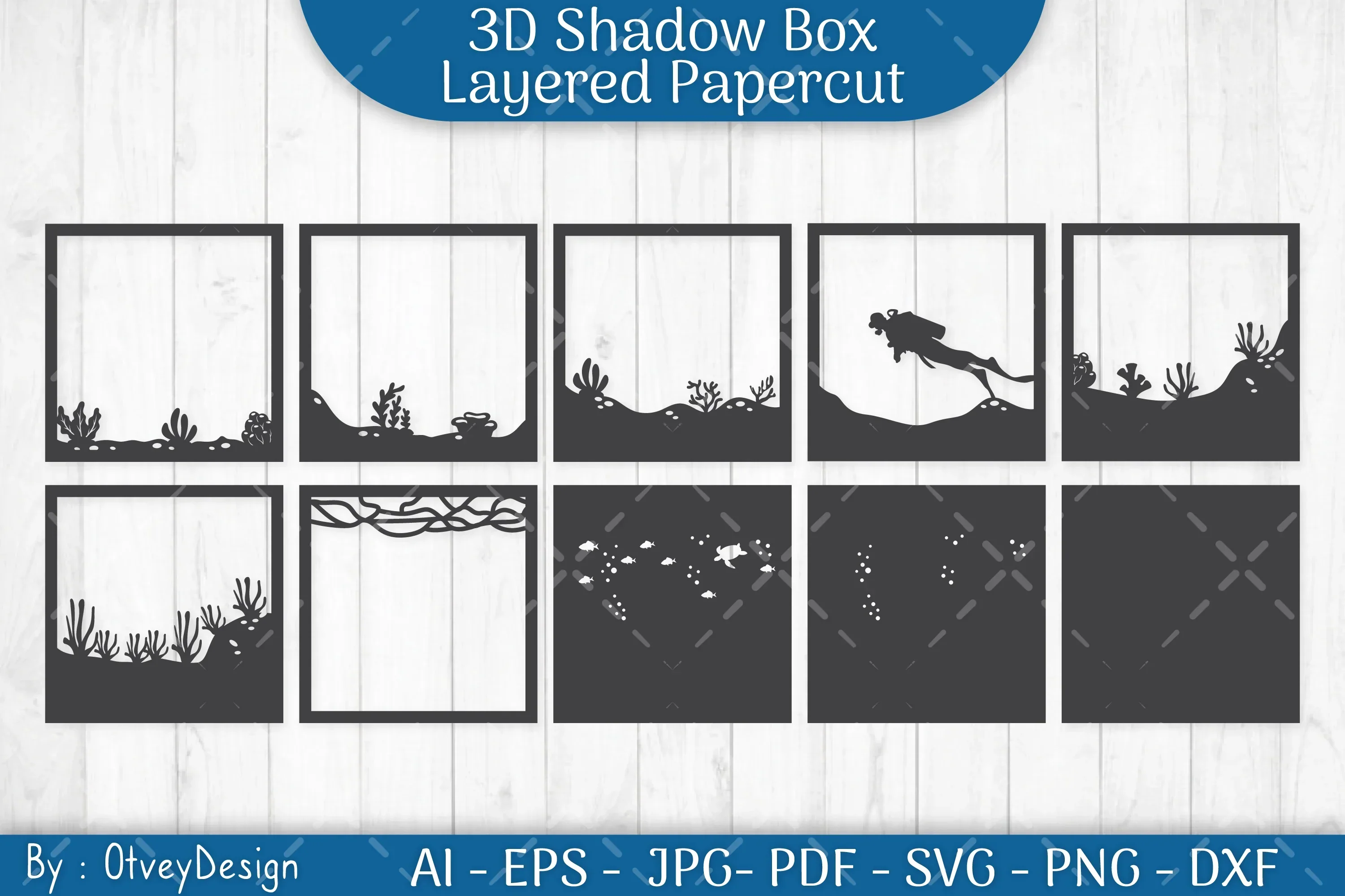 Scuba Diver 3D ShadowBox Snorkeller Papercut SVG Bundle - Image 2