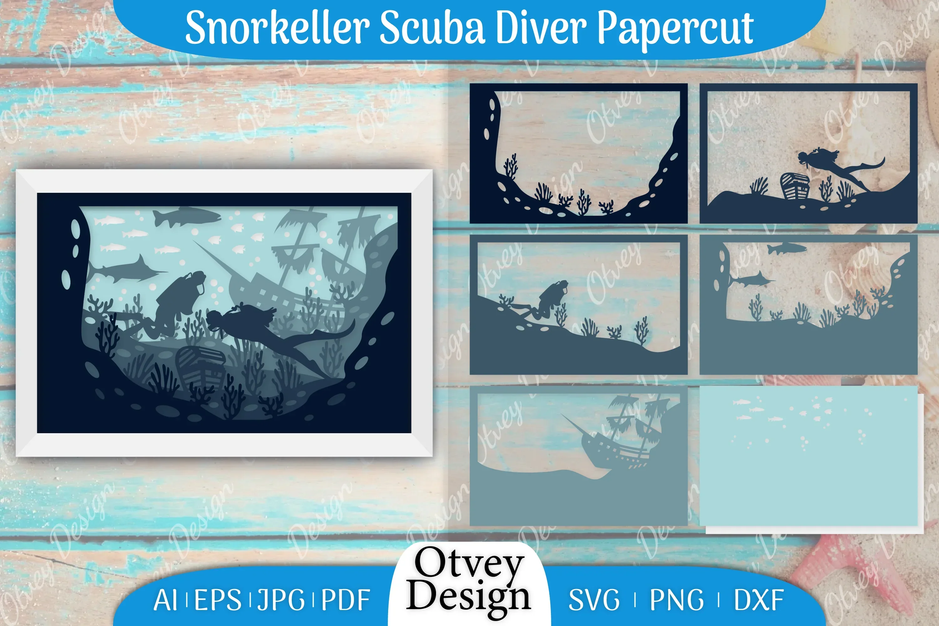 Scuba Diver 3D ShadowBox SVG Bundle