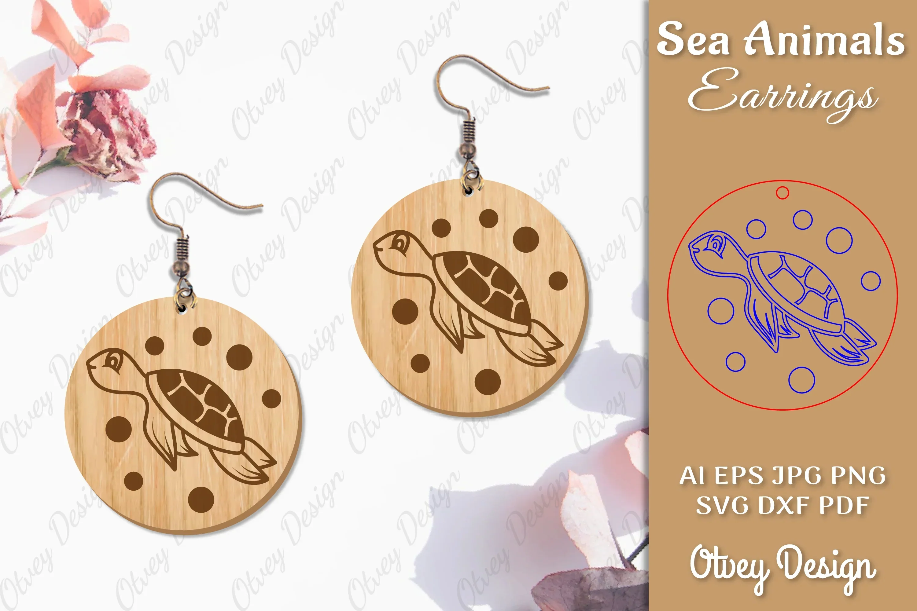 Sea Animals Earrings Laser Cut SVG Bundle