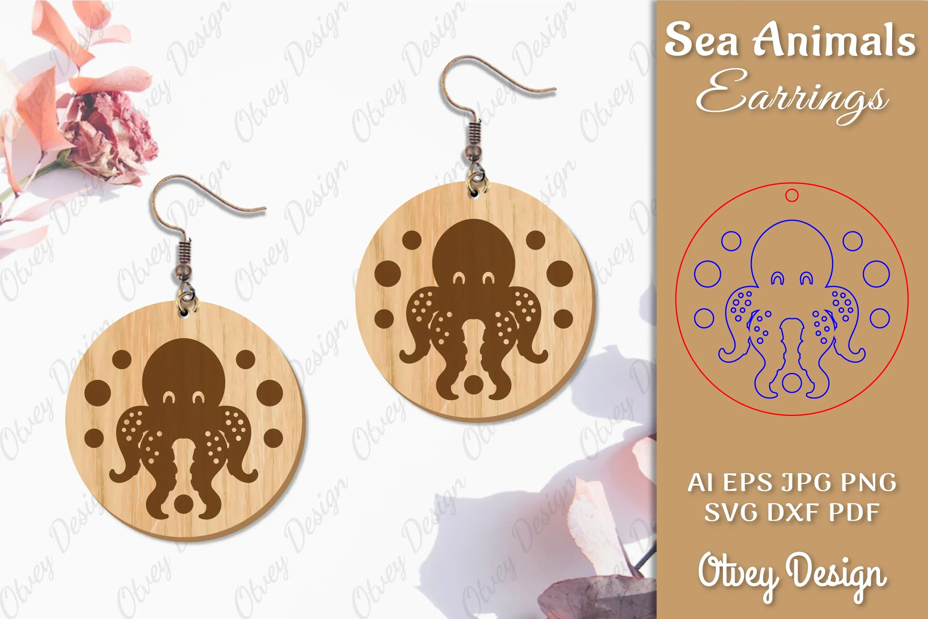 Sea Animals Earrings Laser Cut SVG Bundle
