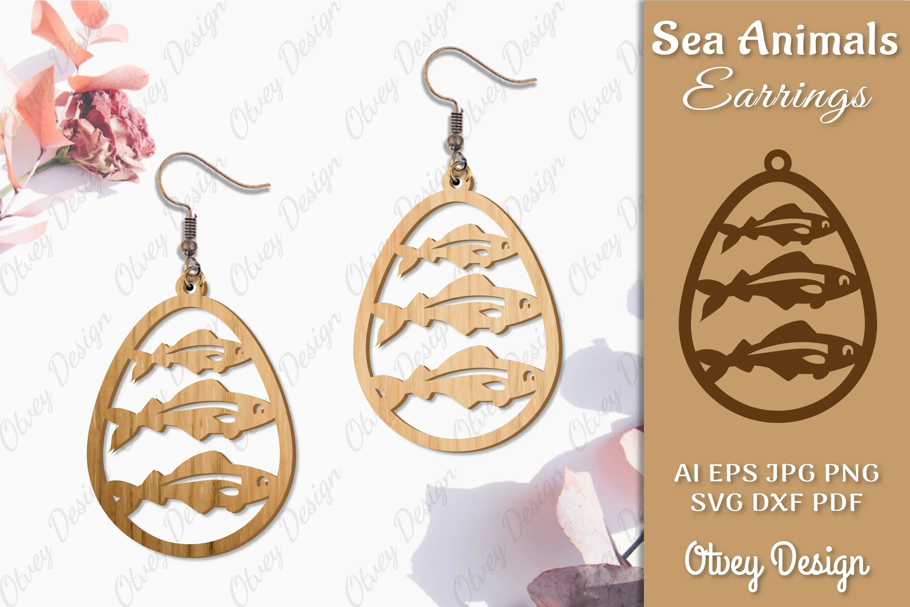 Sea Animals Earrings Laser Cut SVG Bundle