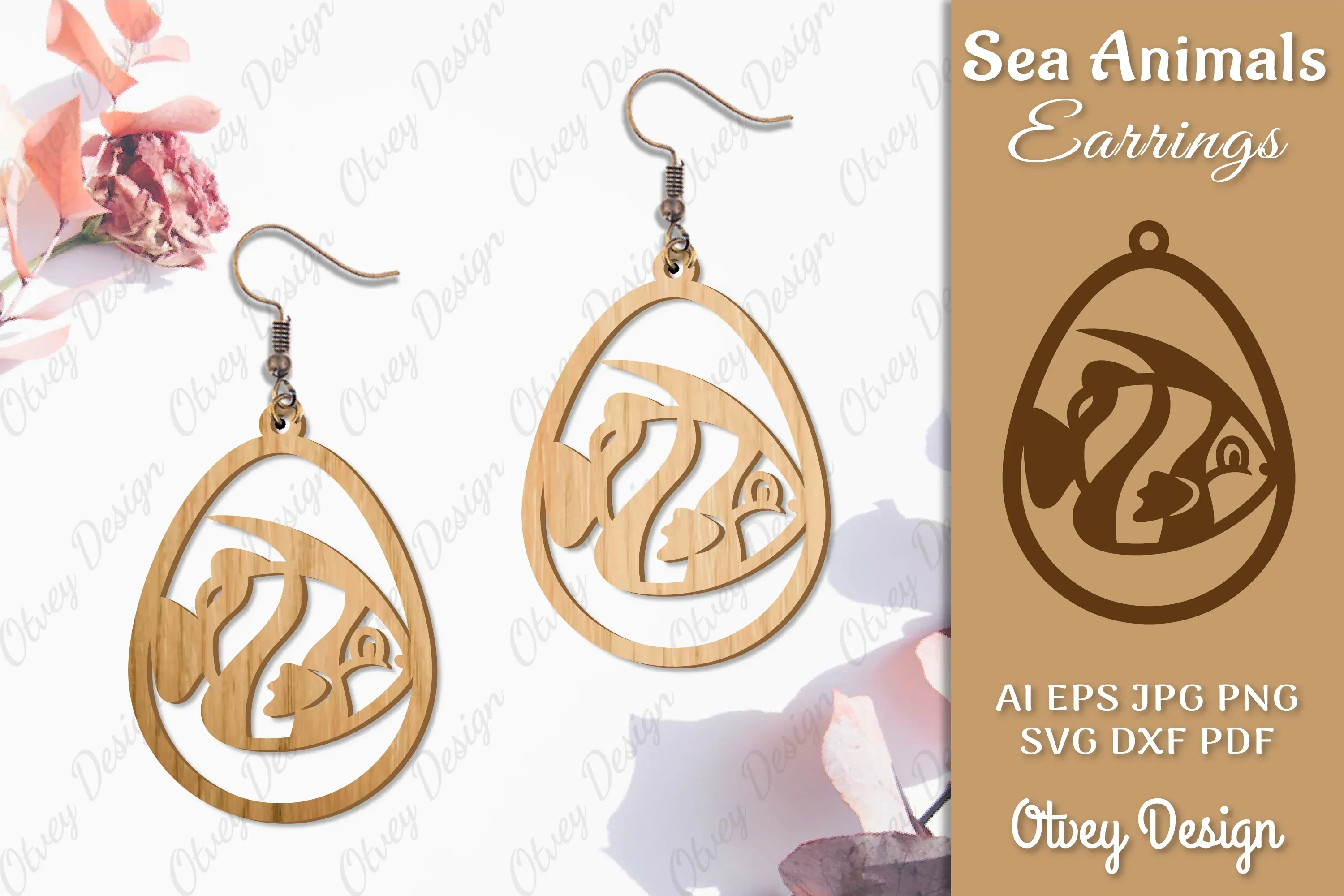 Sea Animals Earrings Laser Cut SVG Bundle