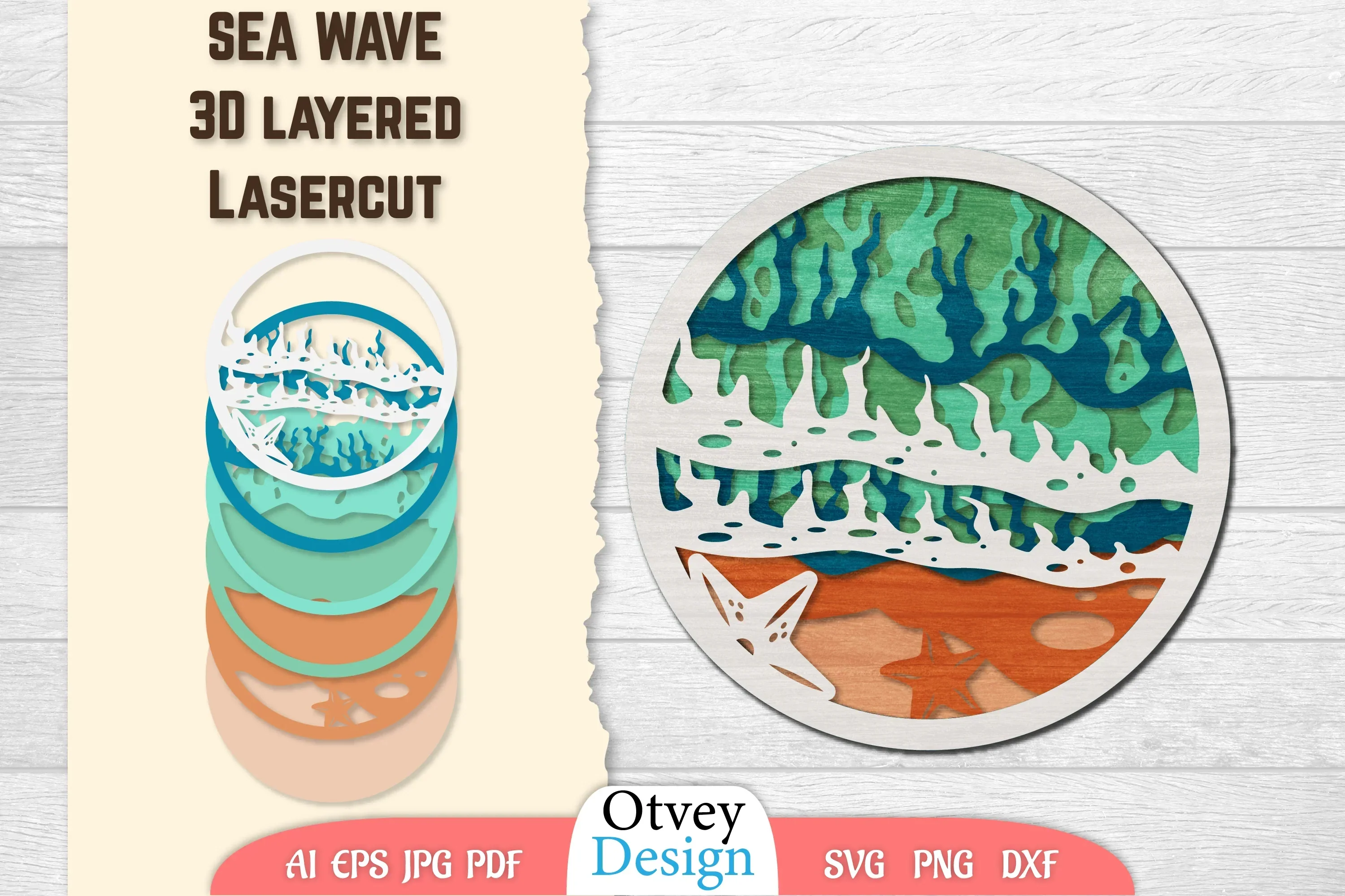 Sea Wave 3D Layered Lasercut SVG Bundle