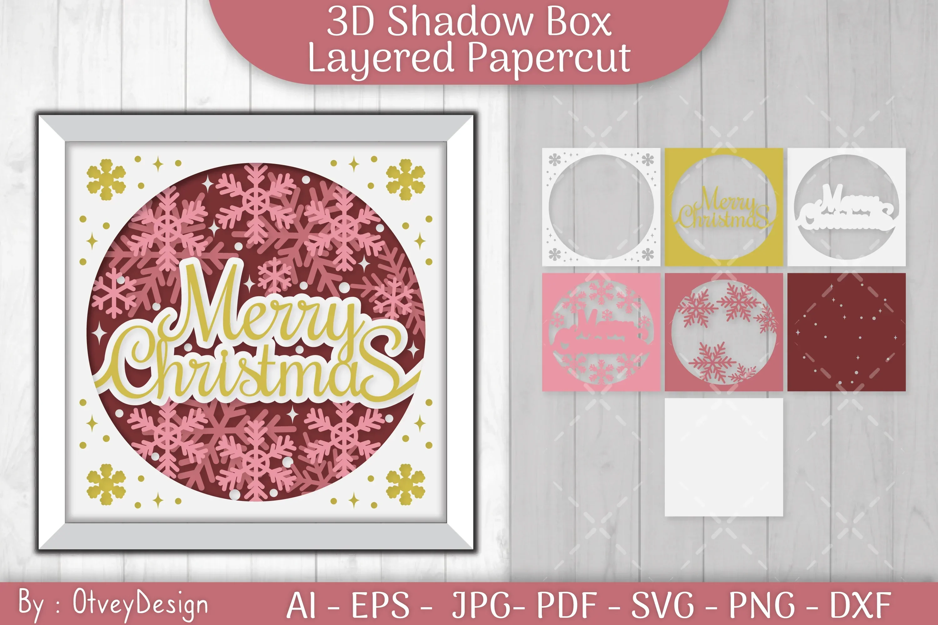 Shadow Box Merry Christmas Layered Papercut SVG Bundle - Image 3