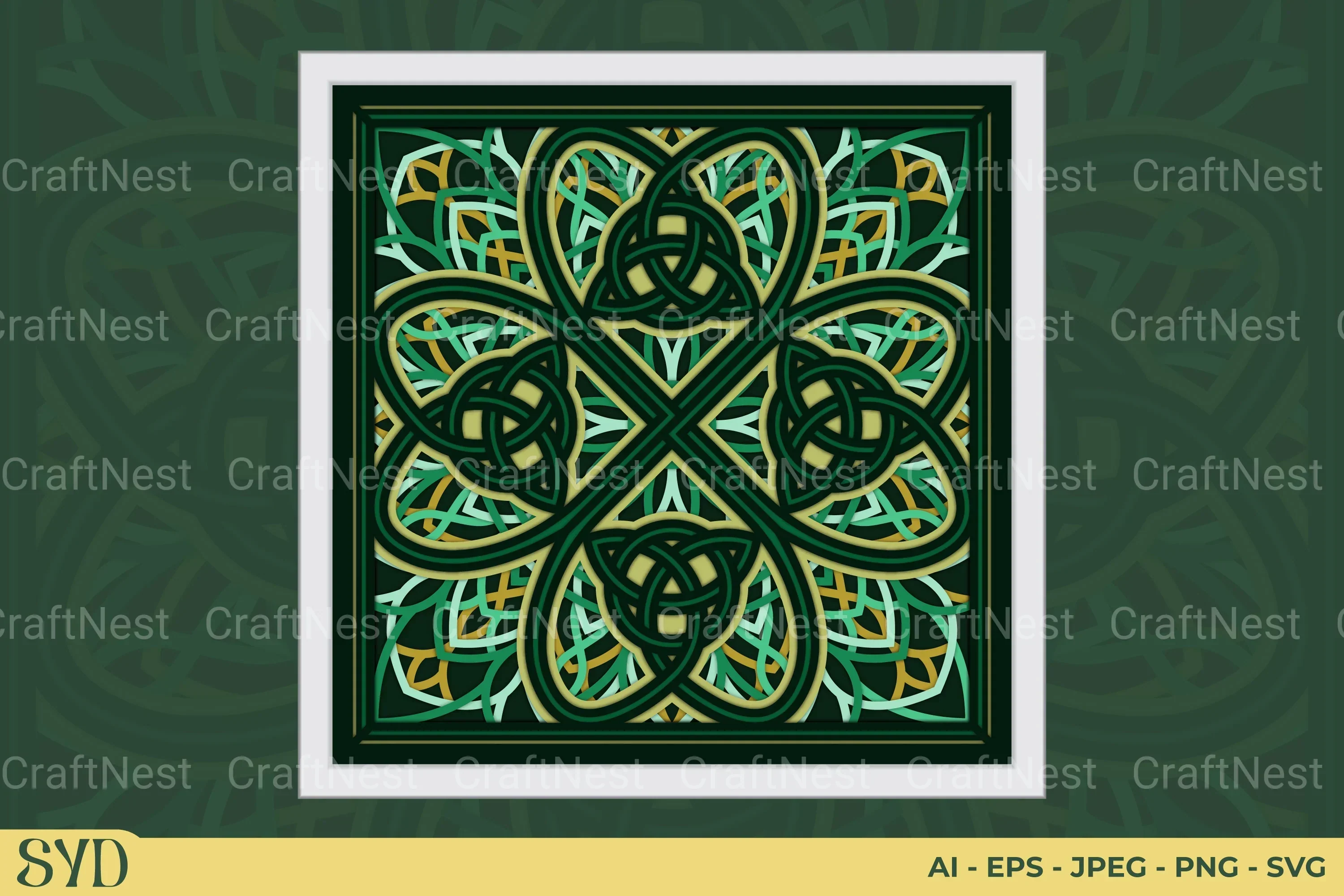 Shamrock Celtic Mandala Layered Papercut Clipart Bundle - Image 2