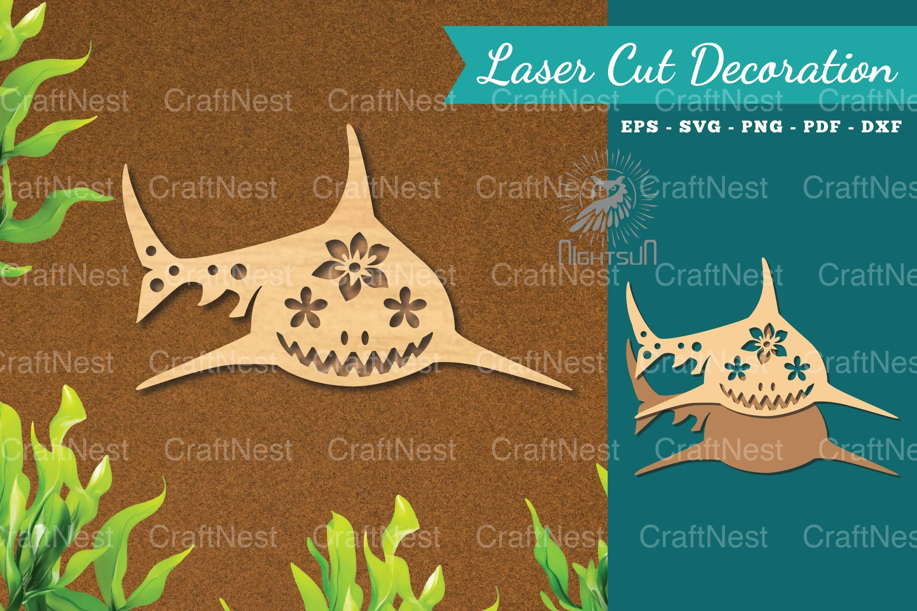 Shark Laser Cut Flower Decoration Clipart Bundle