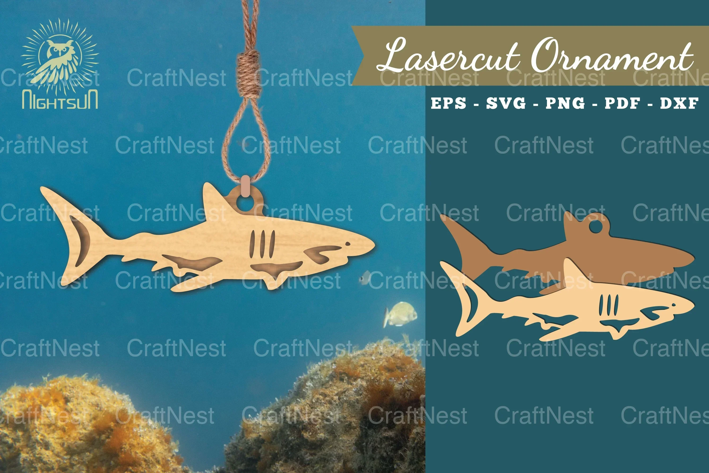 Shark Laser Cut Ornament Clipart Bundle