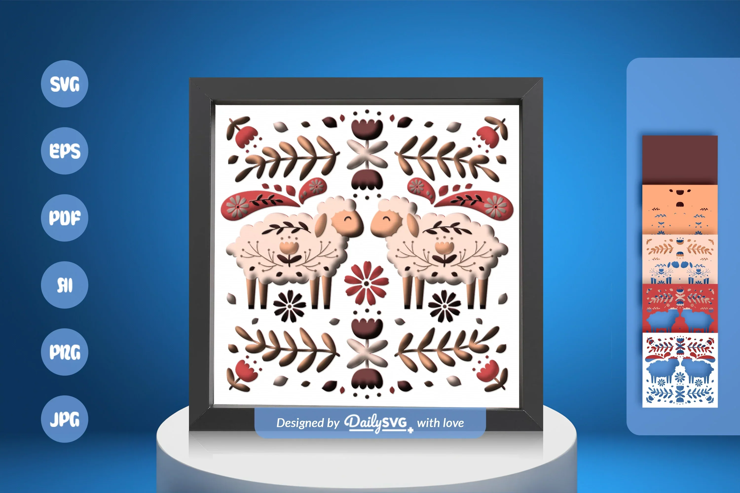 Sheep and Flowers Folk Art Papercut SVG Bundle