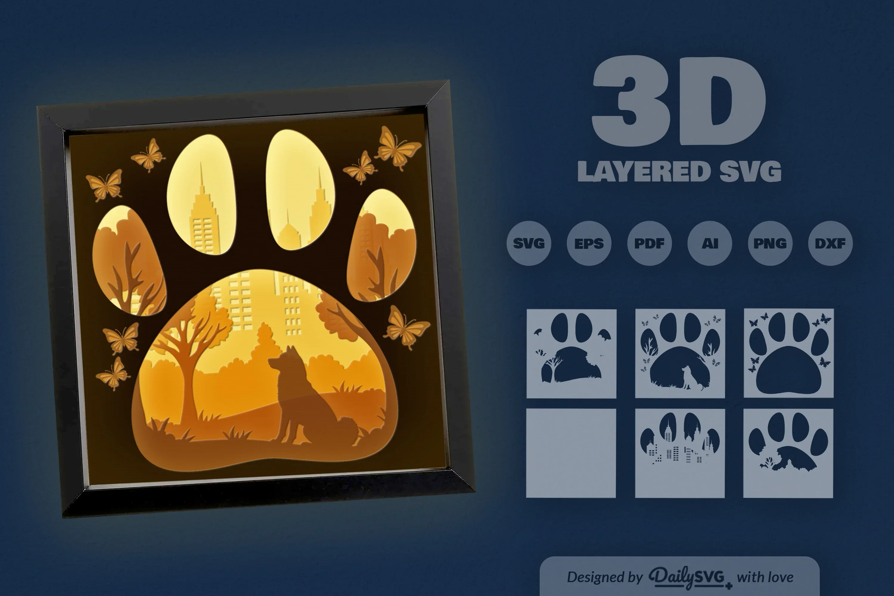 Shiba Inu Papercut SVG Bundle: Sitting at the Park Design - Image 3