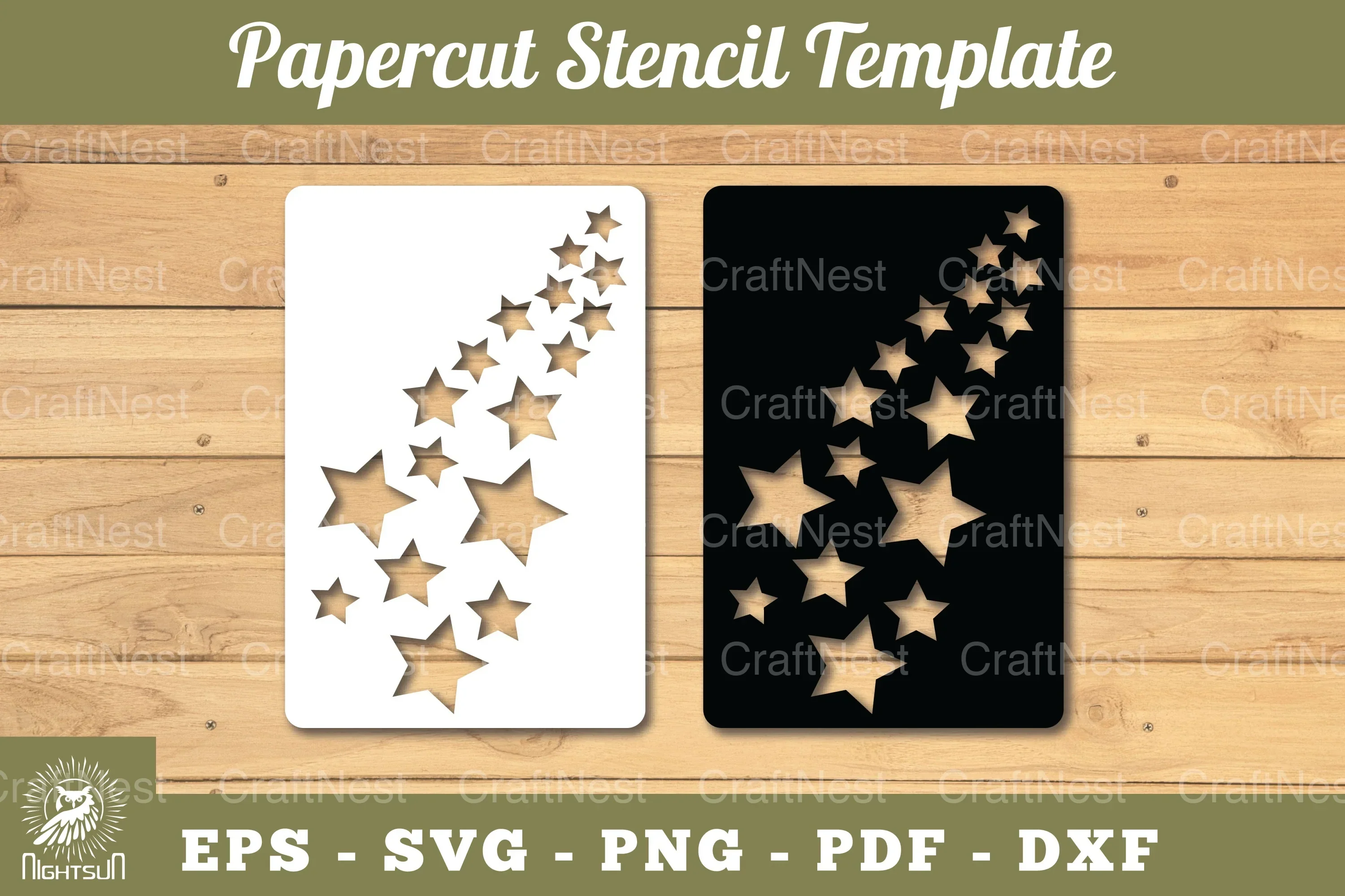 Shooting Stars Paper Cut Stencil Clipart Bundle