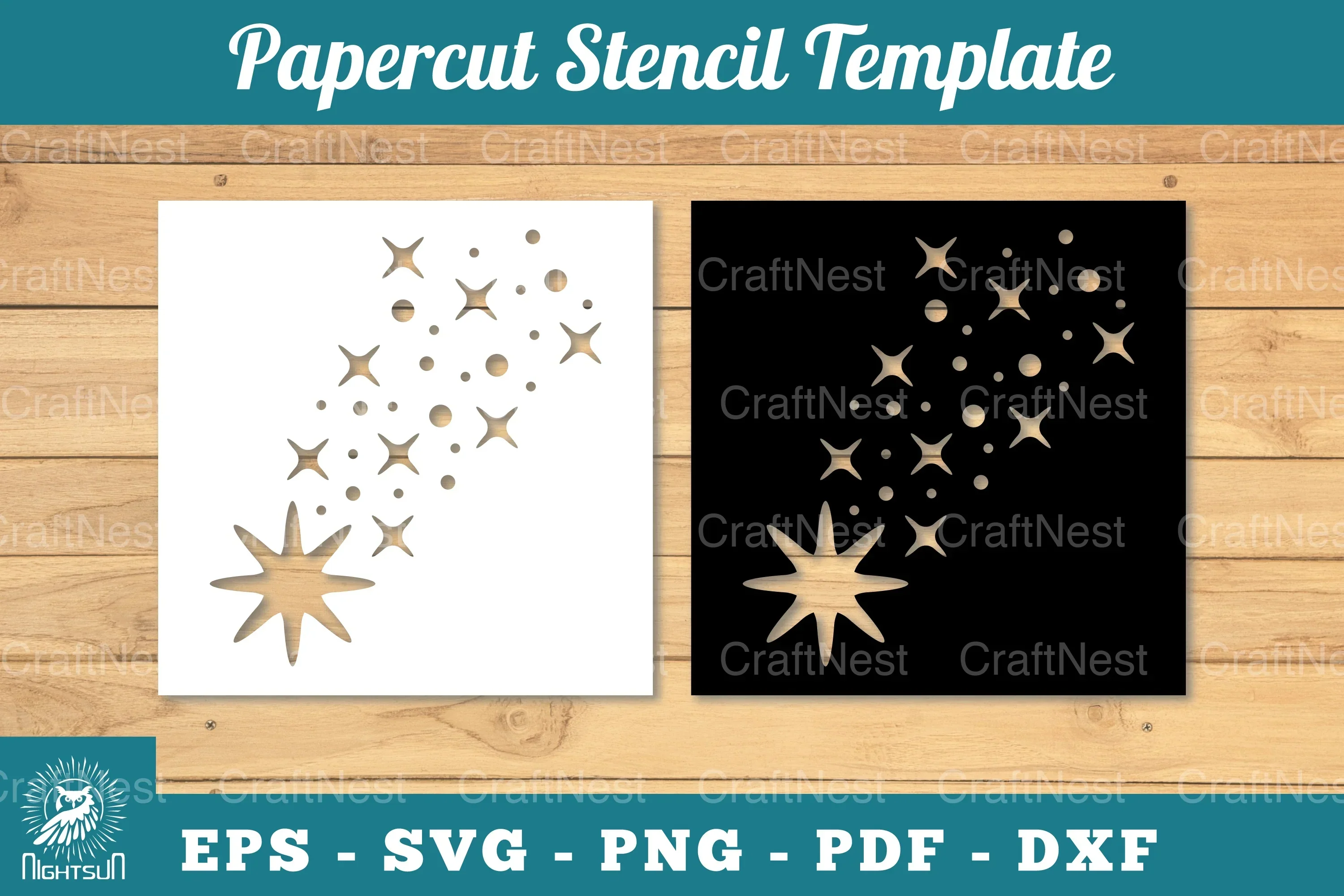 Shooting Stars Papercut Stencil Clipart Bundle