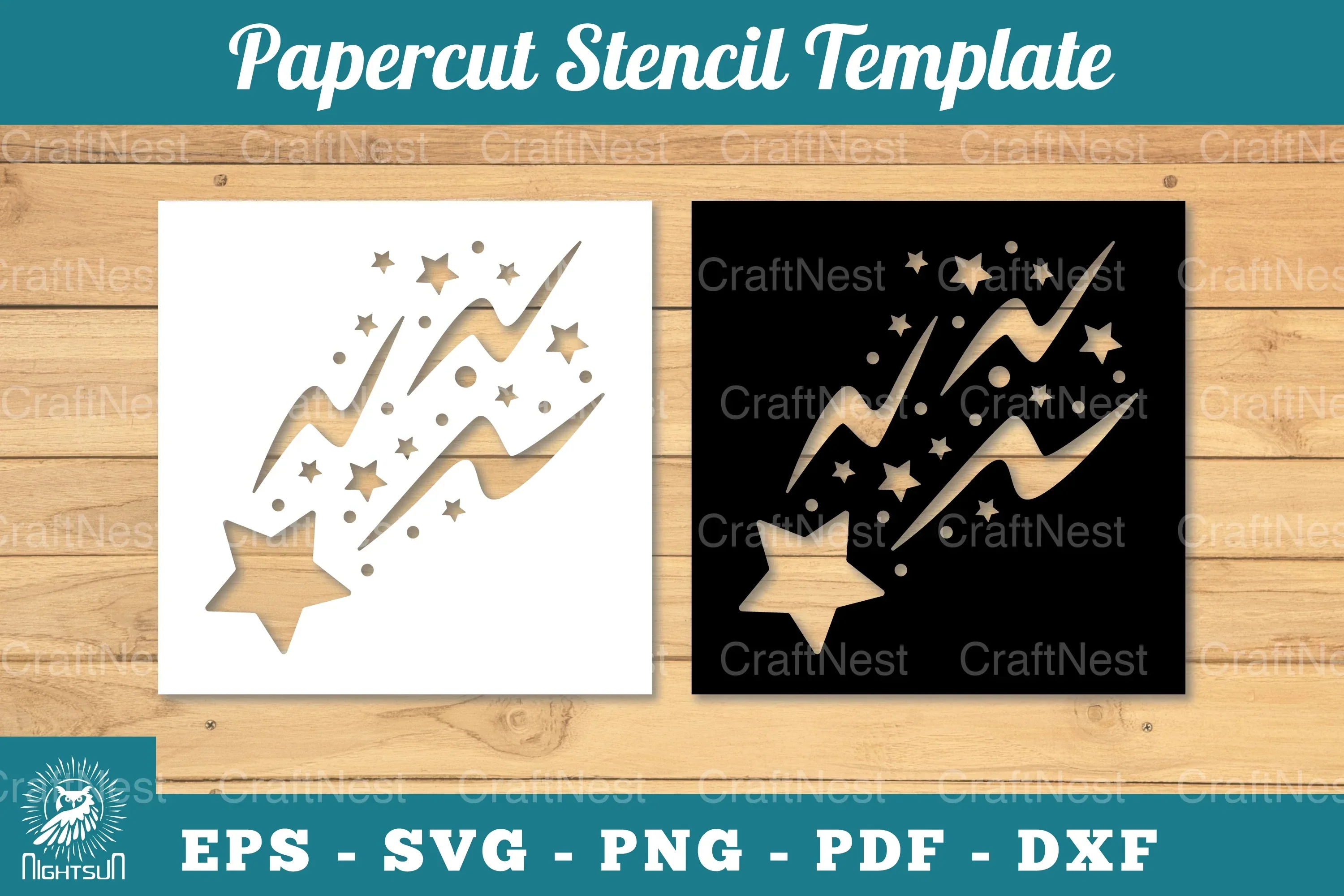 Shooting Stars Papercut Stencil Clipart Bundle