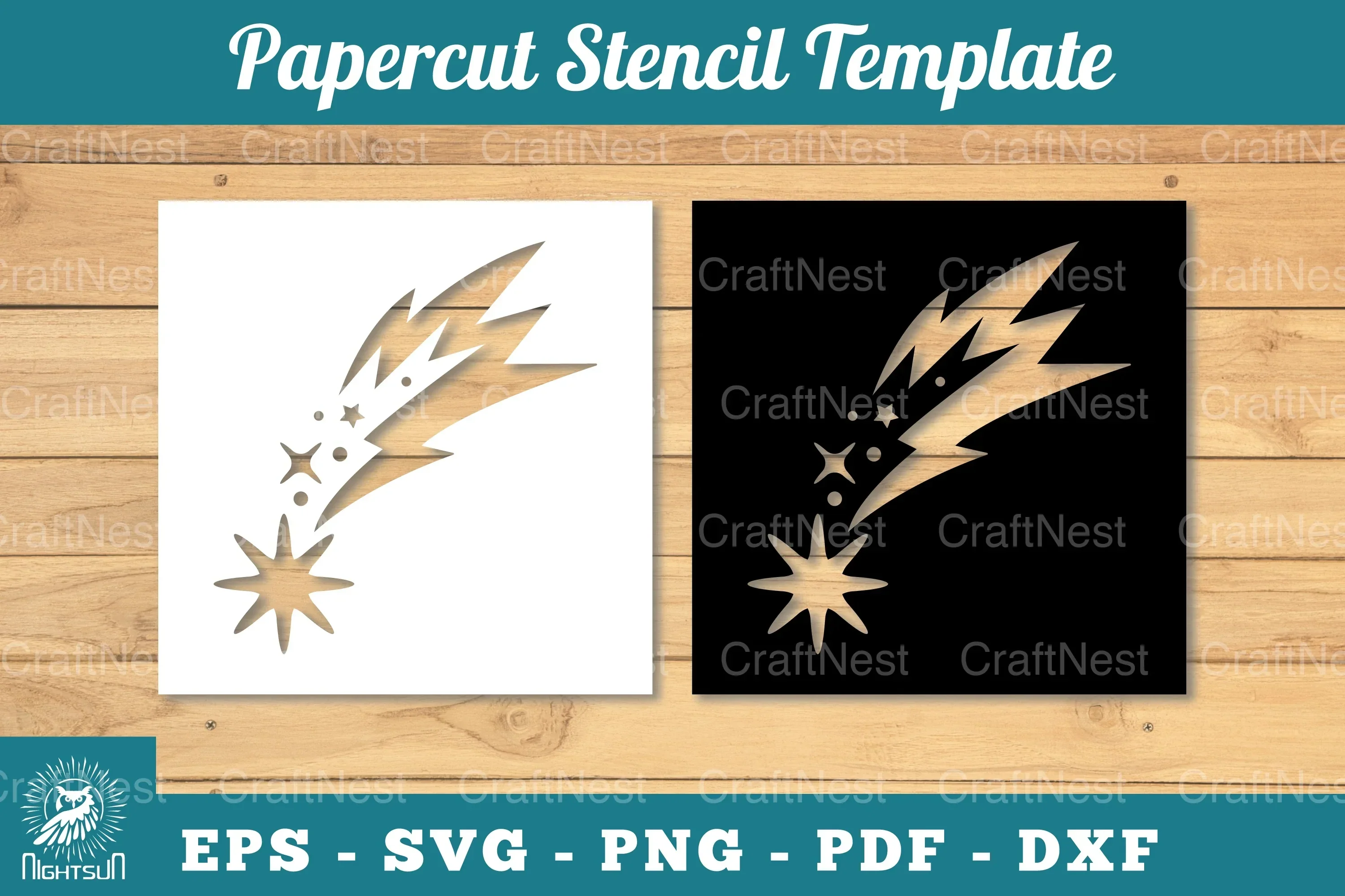 Shooting Stars Papercut Stencil Clipart Bundle