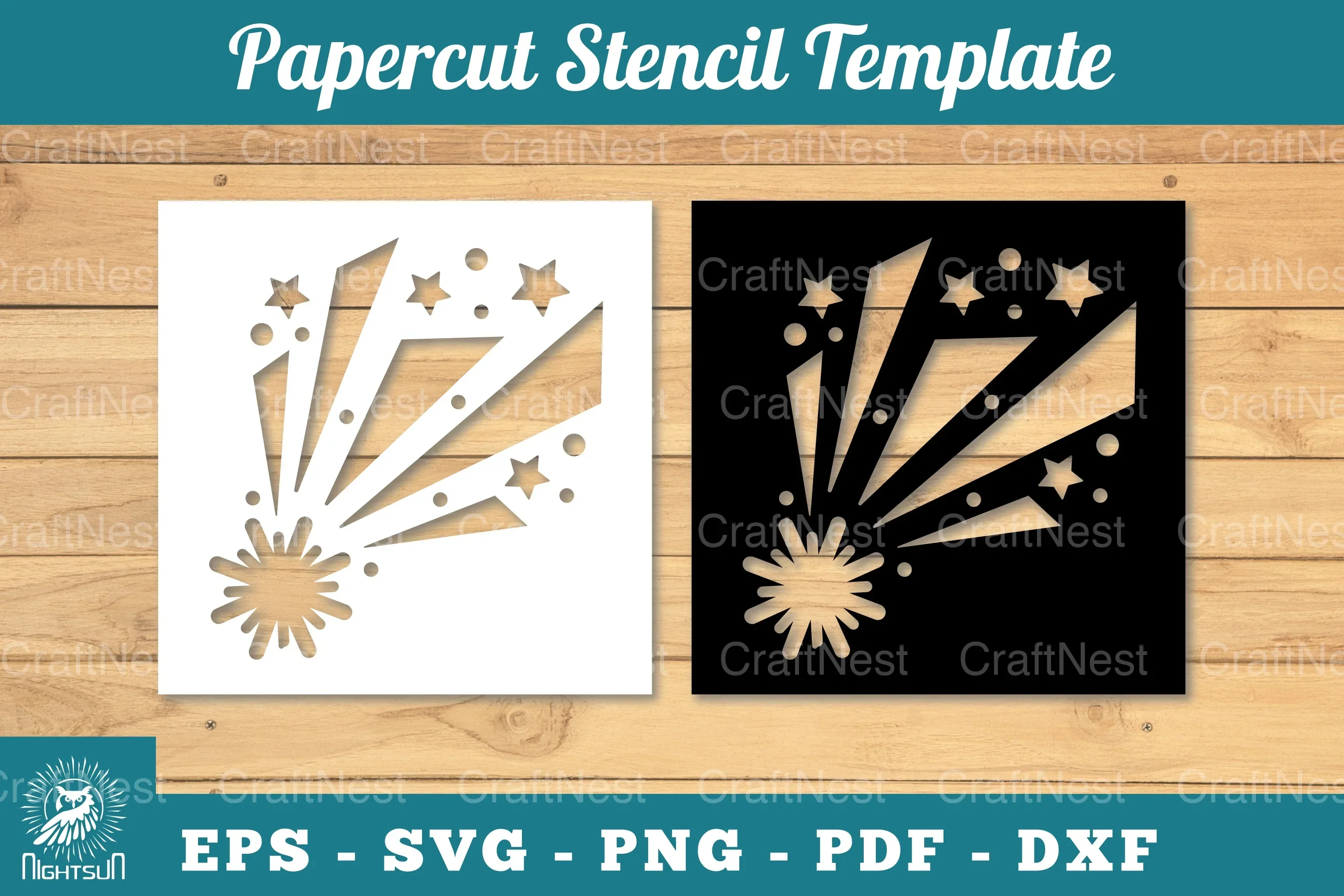Shooting Stars Papercut Stencil Clipart Bundle