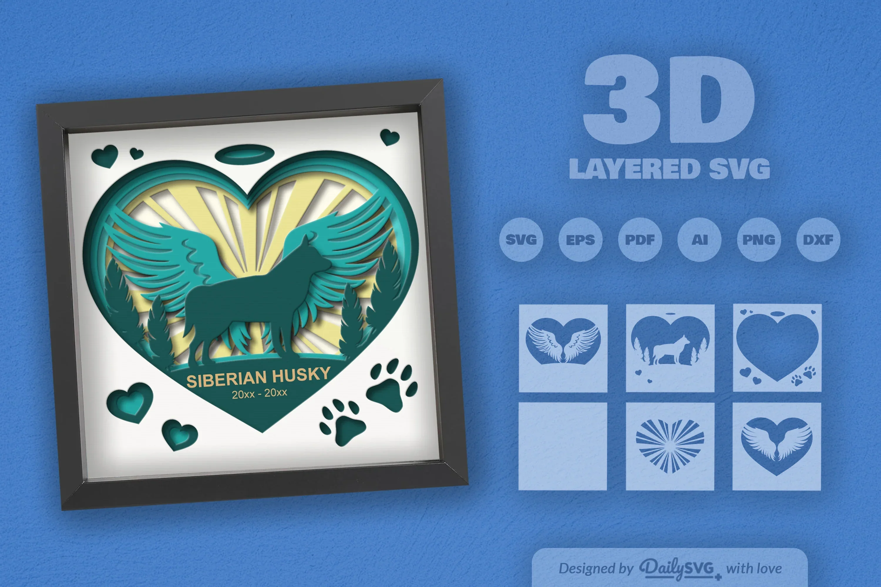 Siberian Husky Memorial Dog Papercut SVG Bundle - Image 2
