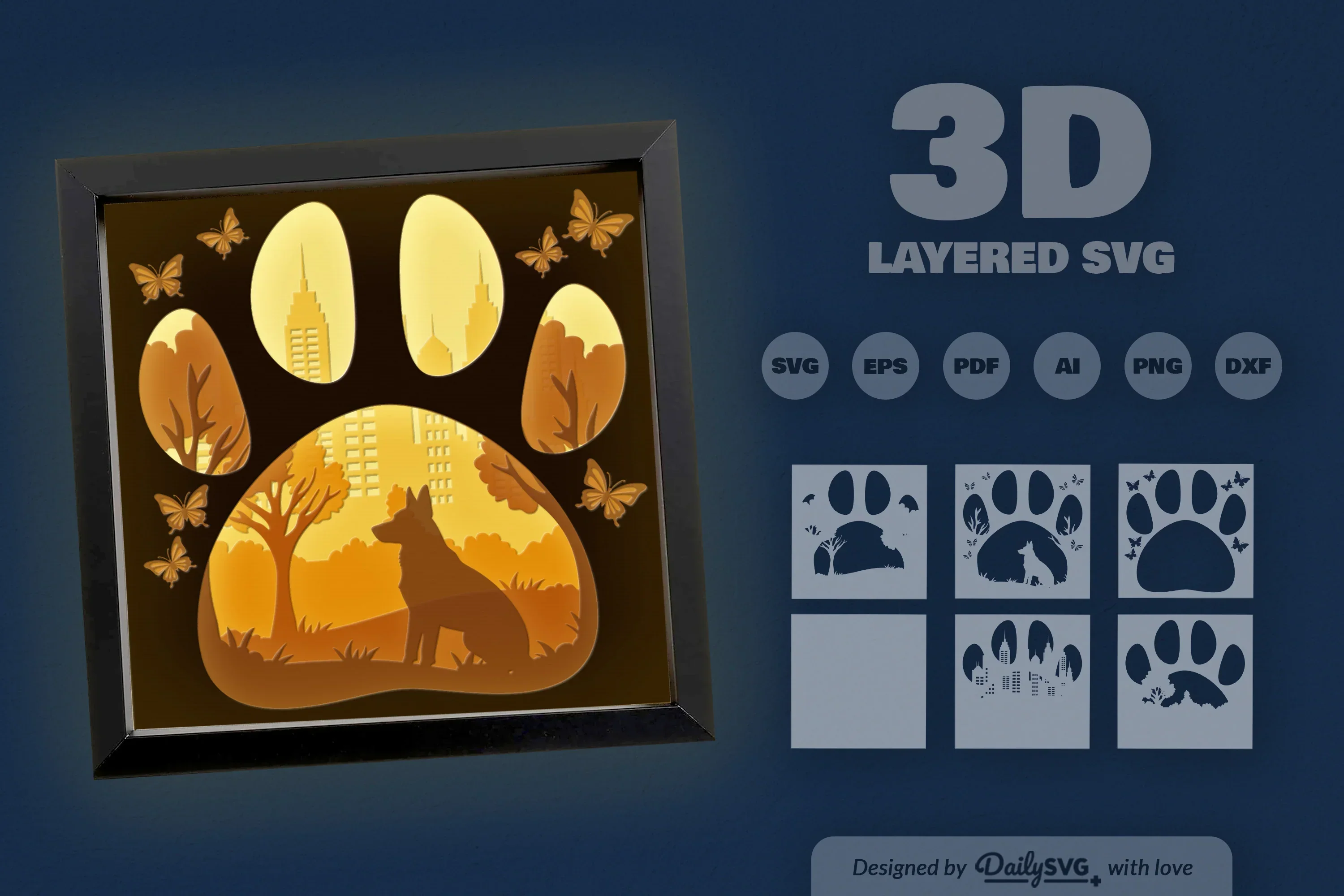 Siberian Husky Papercut SVG Bundle: Dog Sitting Park Design - Image 3